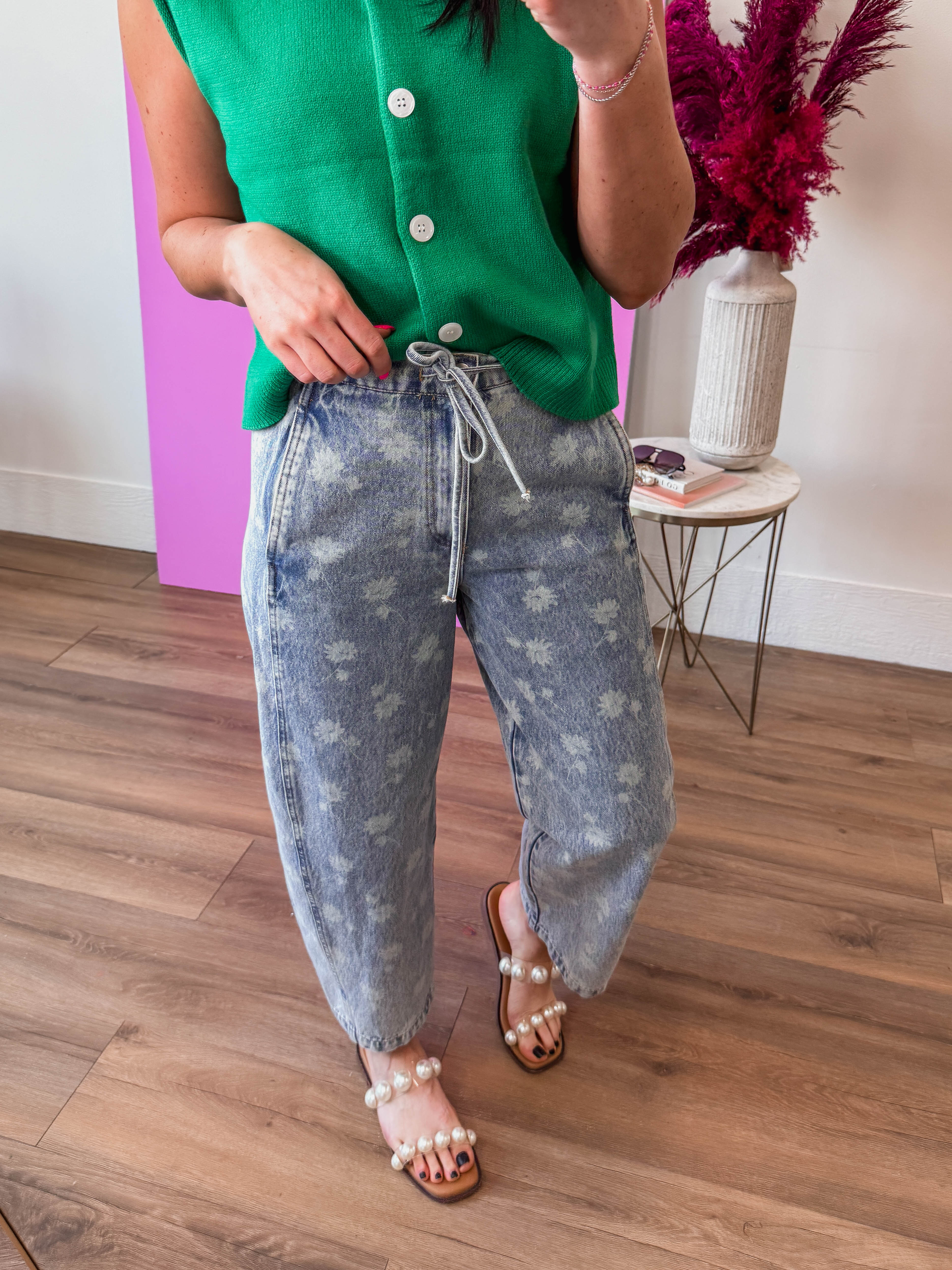 Opal Floral Denim Barrel Pants - Image 9