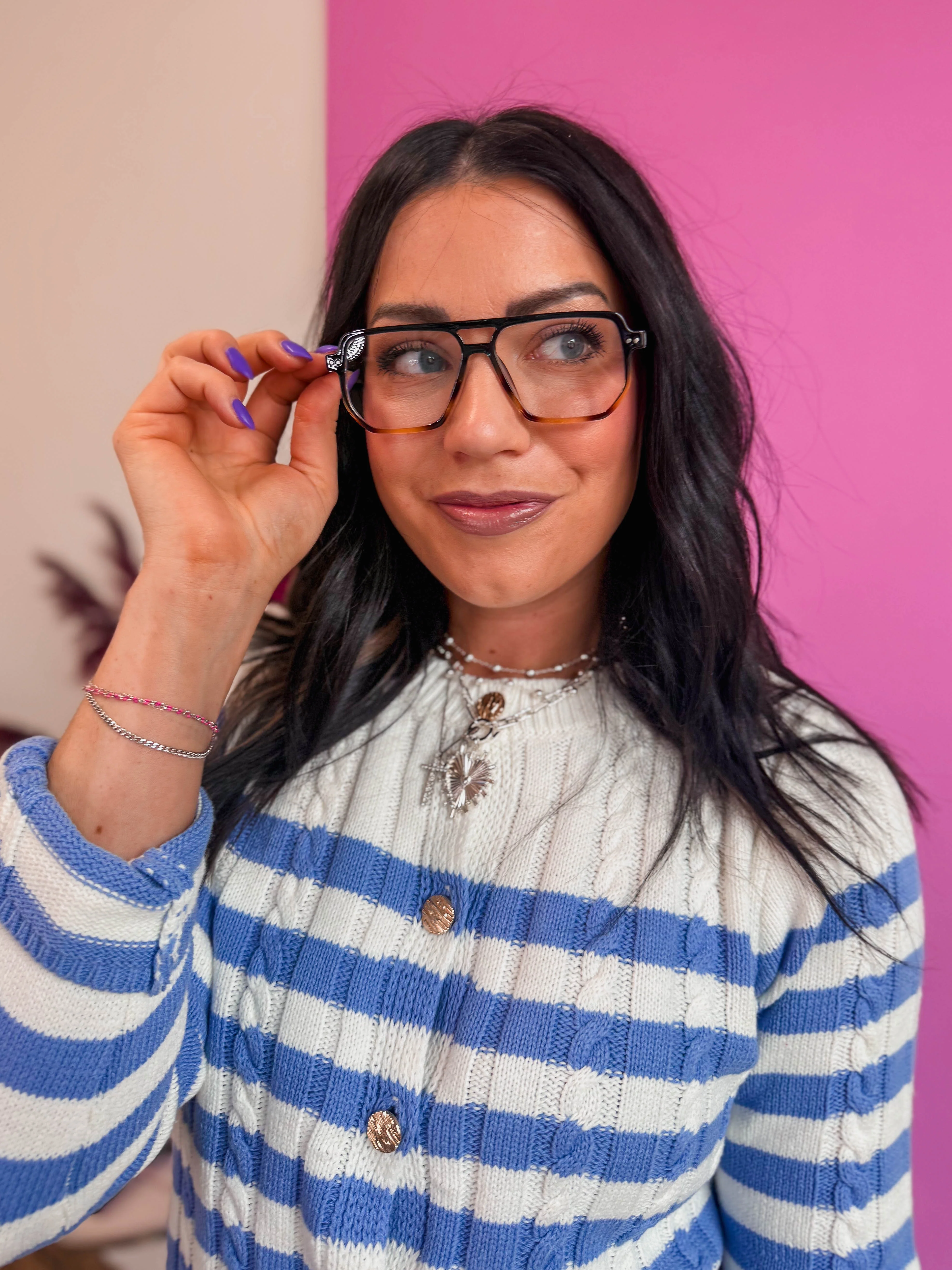 Oversized Square Aviator Blue Light Glasses-Brown/Clear