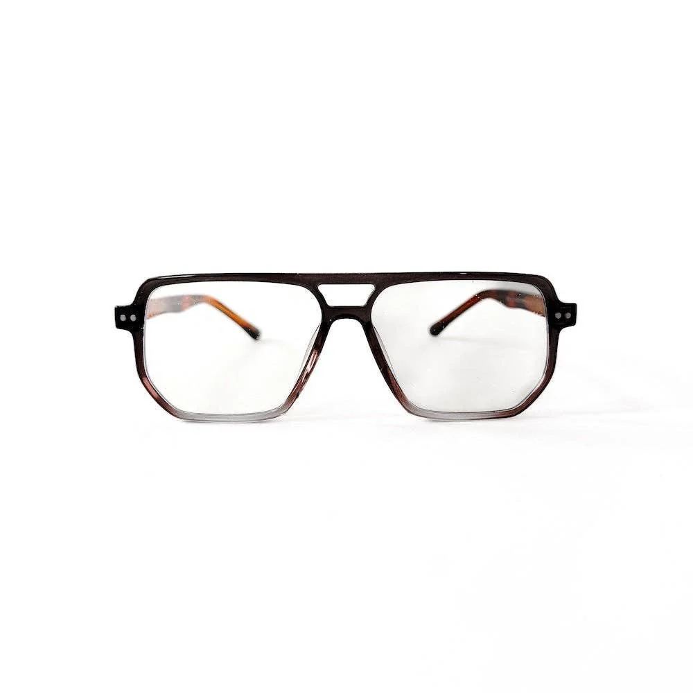Oversized Square Aviator Blue Light Glasses-Brown/Clear - Image 5