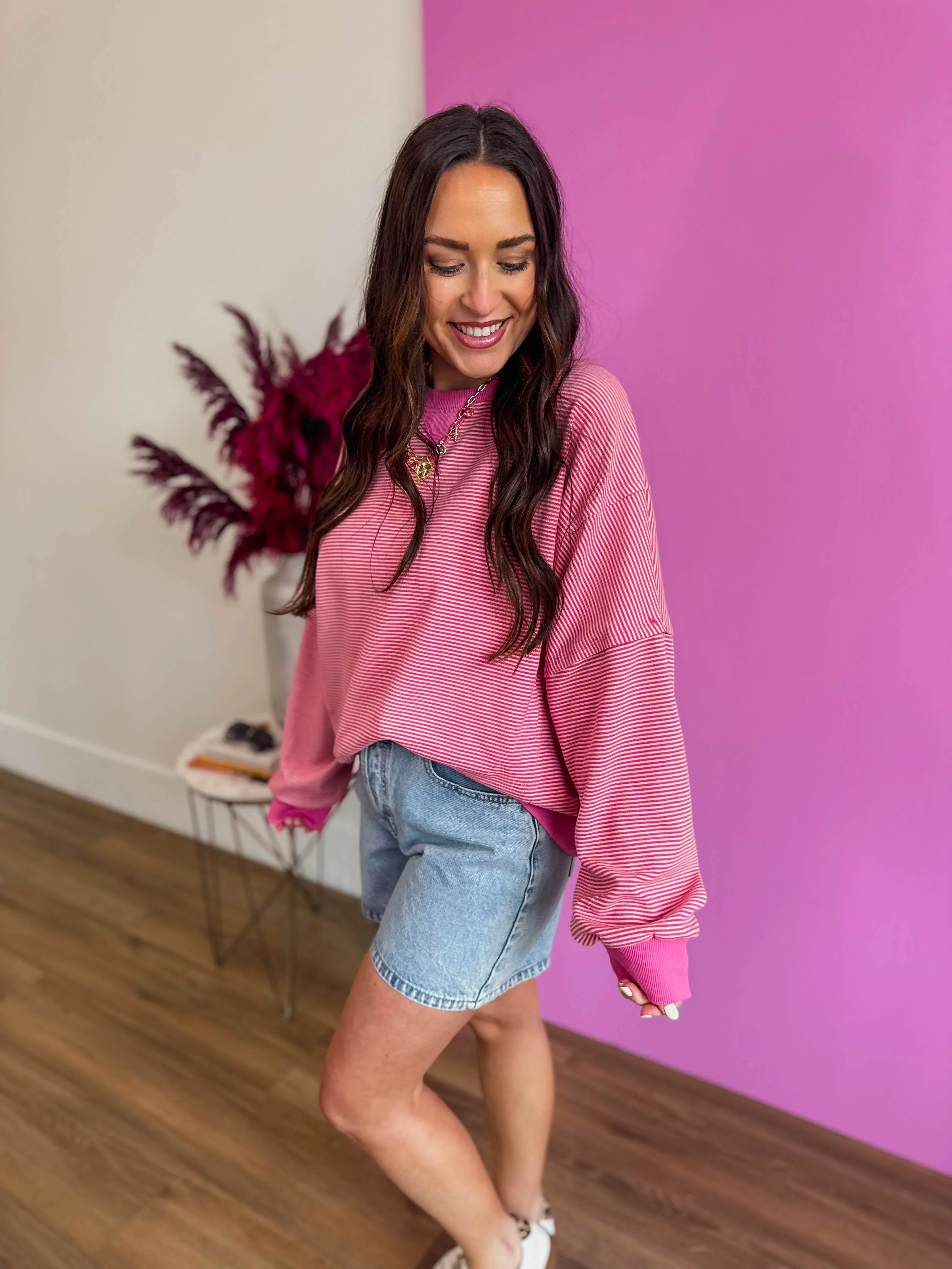 Paige Striped Pullover-Pink/Natural - Image 4