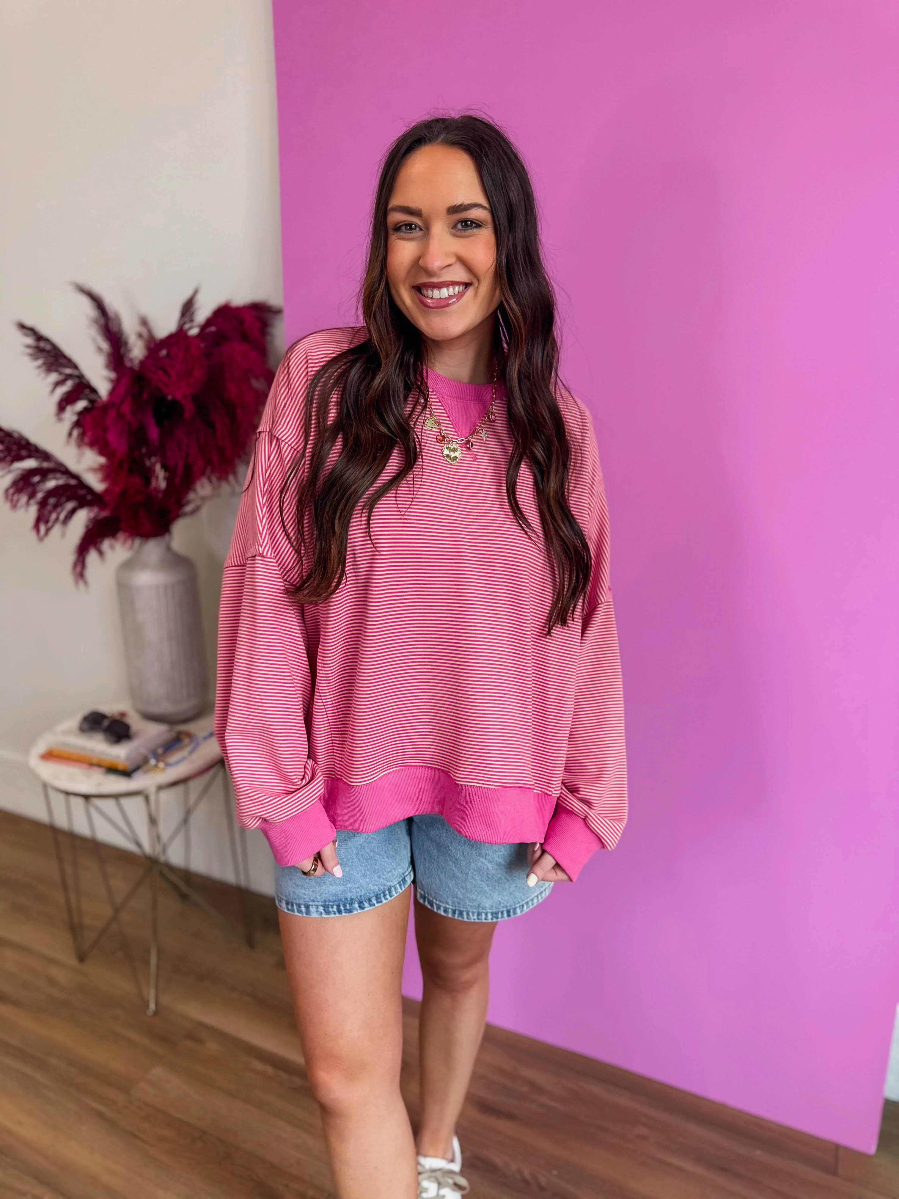 Paige Striped Pullover-Pink/Natural - Image 5