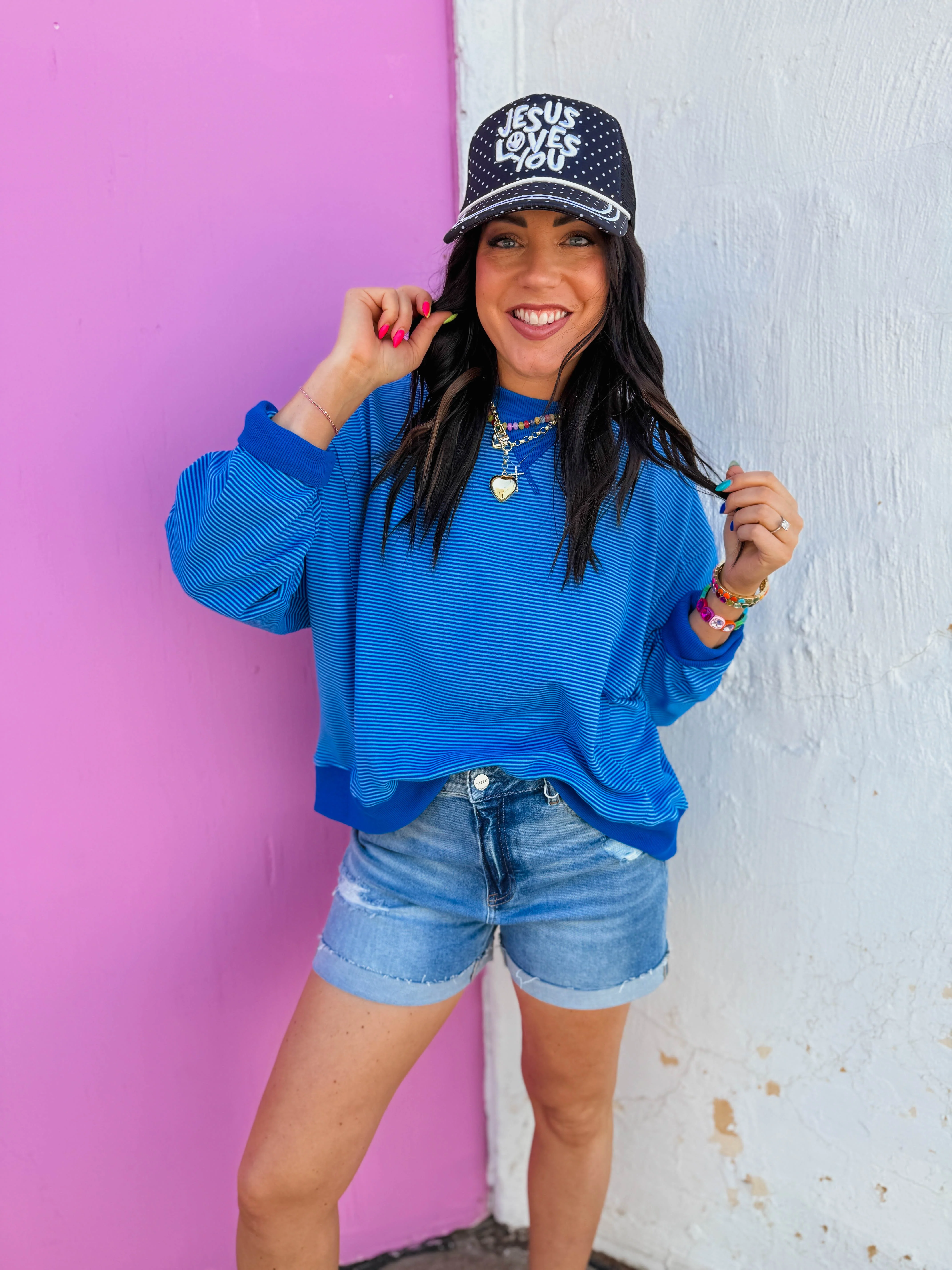 Paige Striped Pullover-Blue/Navy - Image 4