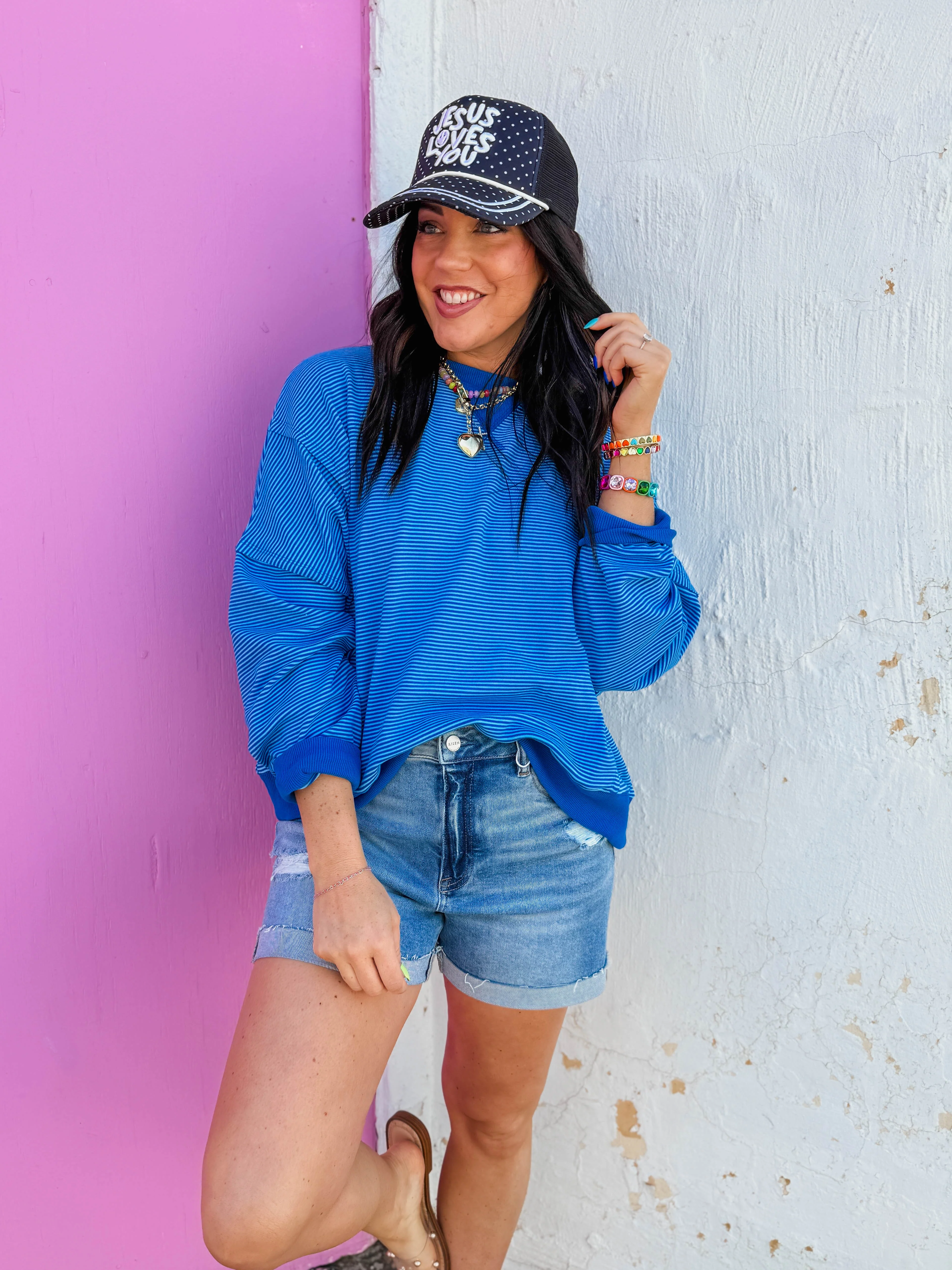 Paige Striped Pullover-Blue/Navy - Image 6
