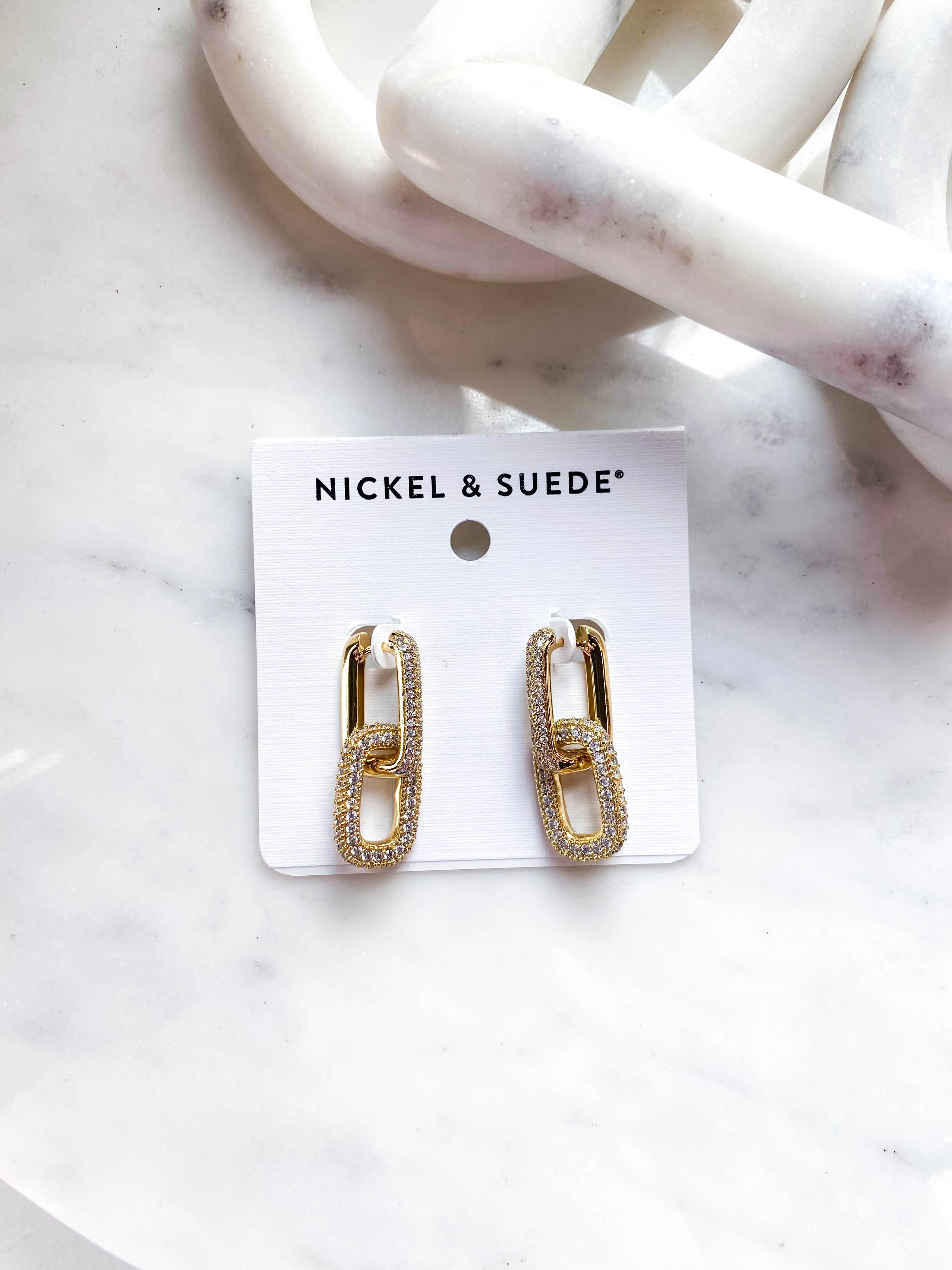 Pave Double Link Hoops-Gold - Nickel & Suede - Image 2
