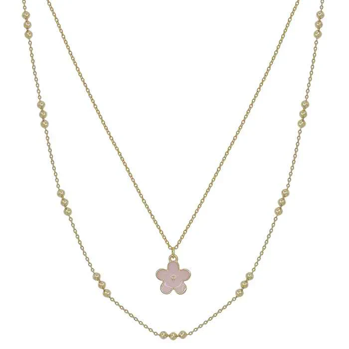 Pink Flower Layered Gold Necklace - Image 3