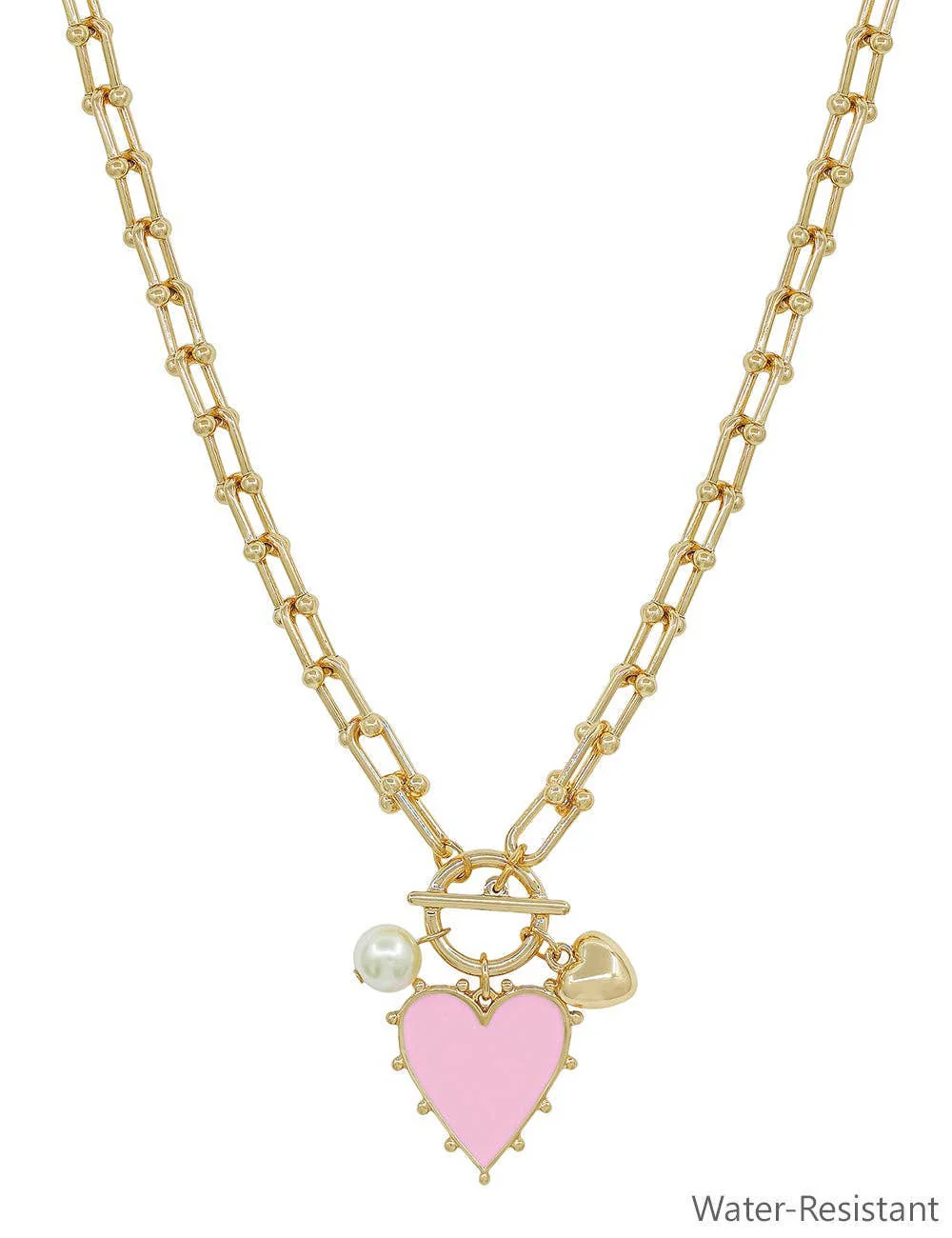 Pink Studded Heart Charm Necklace - Image 5