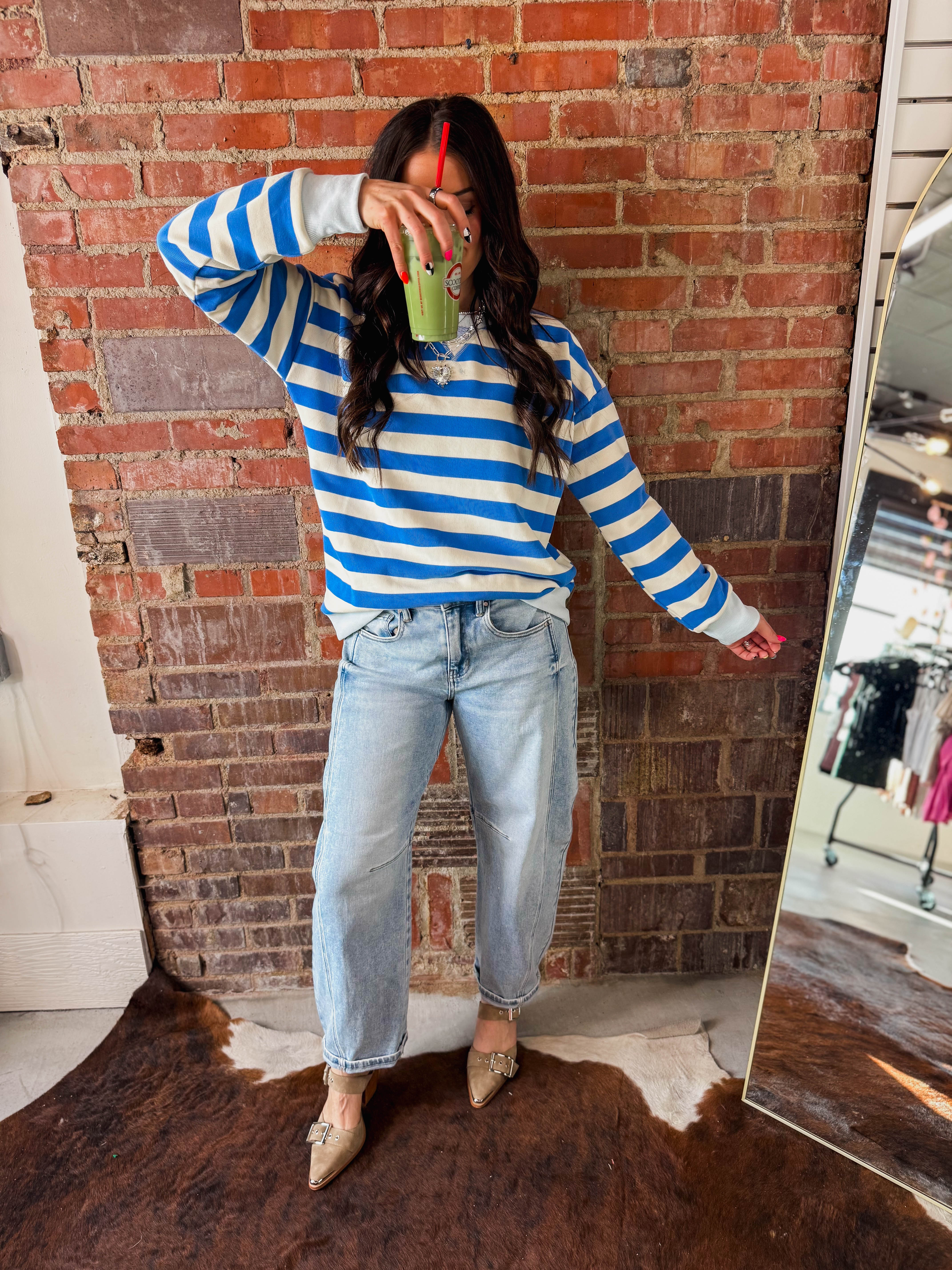 Play It Cool Striped Pullover-Ocean Blue - Image 2