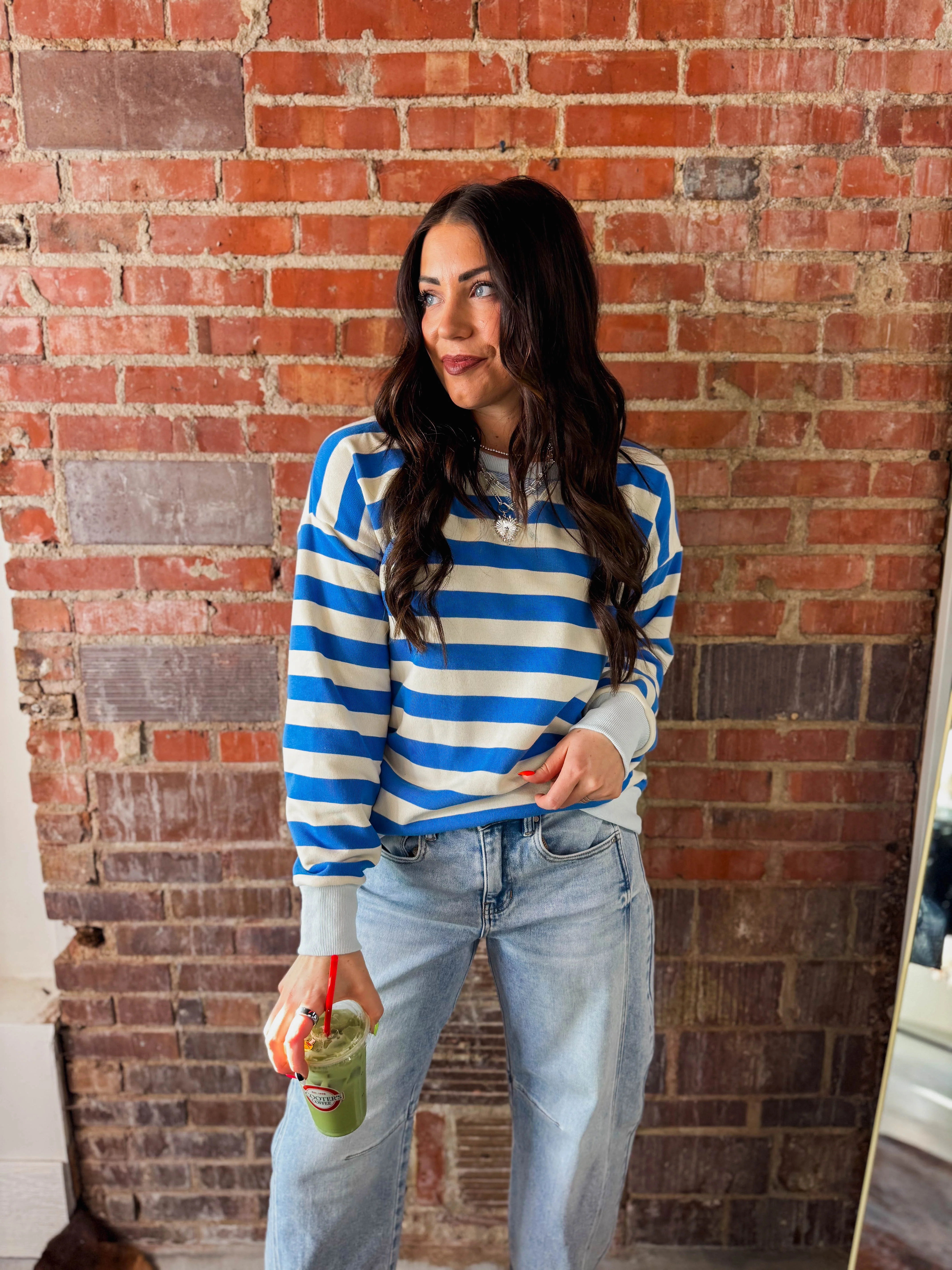 Play It Cool Striped Pullover-Ocean Blue - Image 3