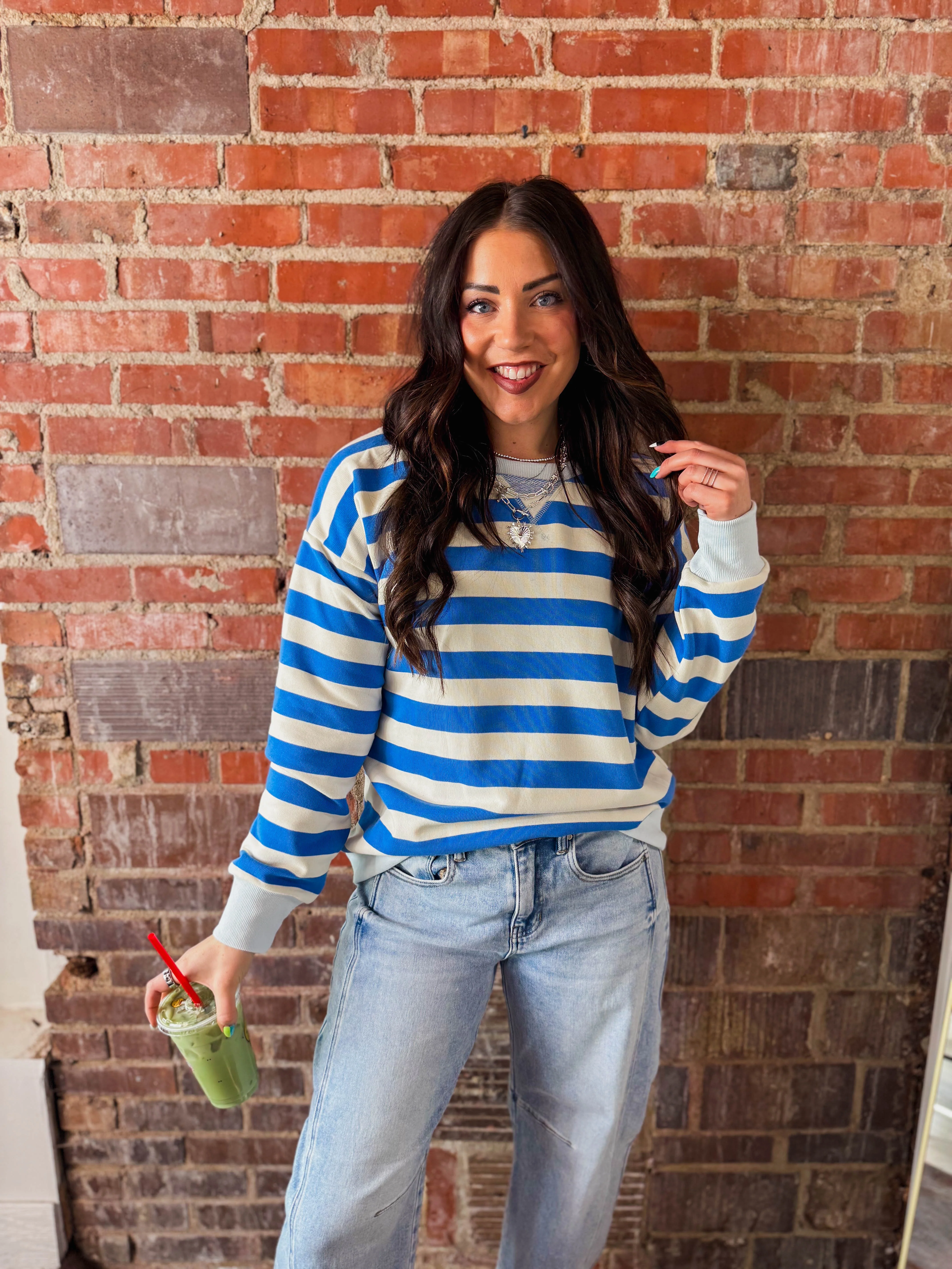 Play It Cool Striped Pullover-Ocean Blue - Image 5