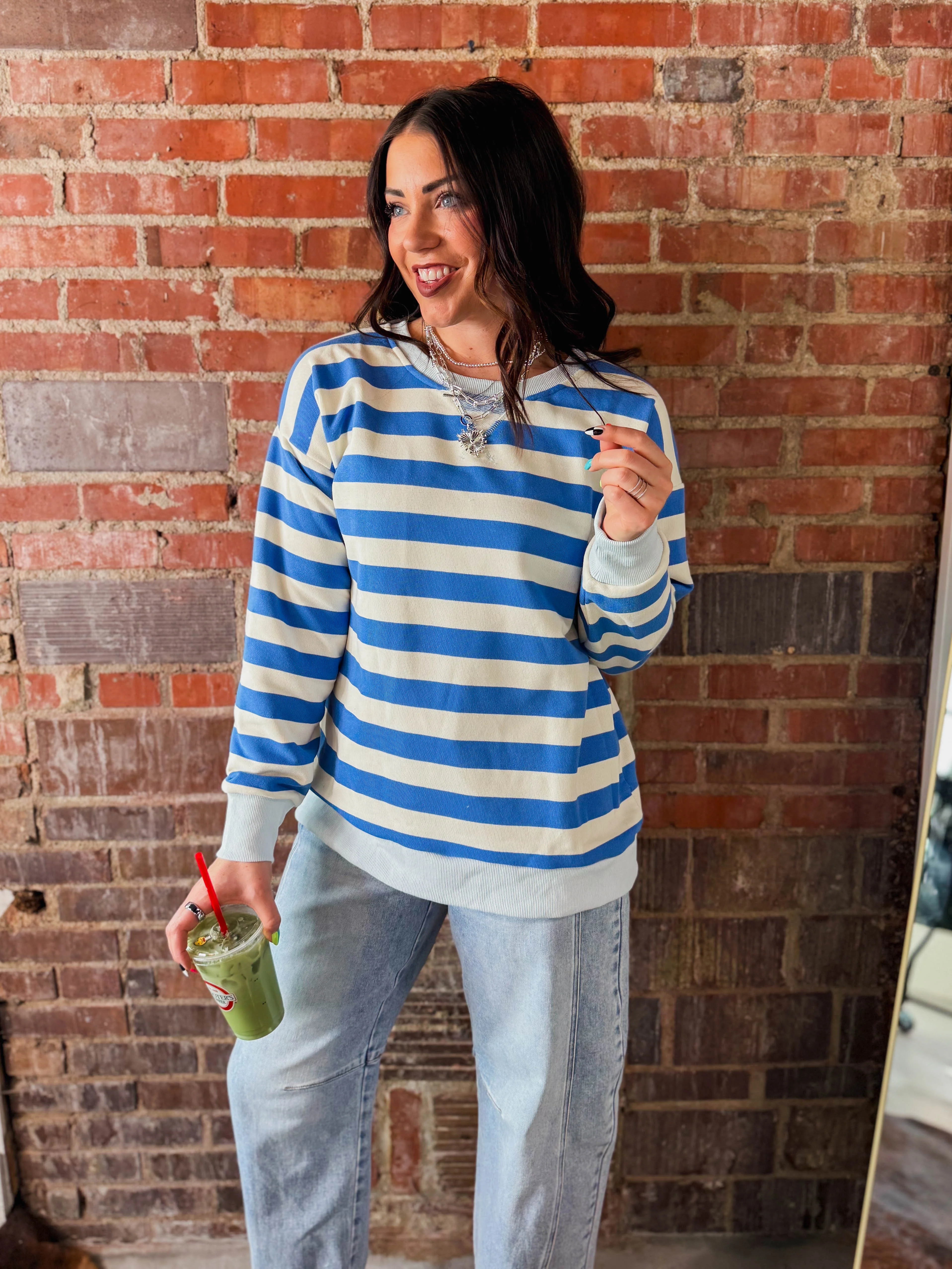Play It Cool Striped Pullover-Ocean Blue - Image 6