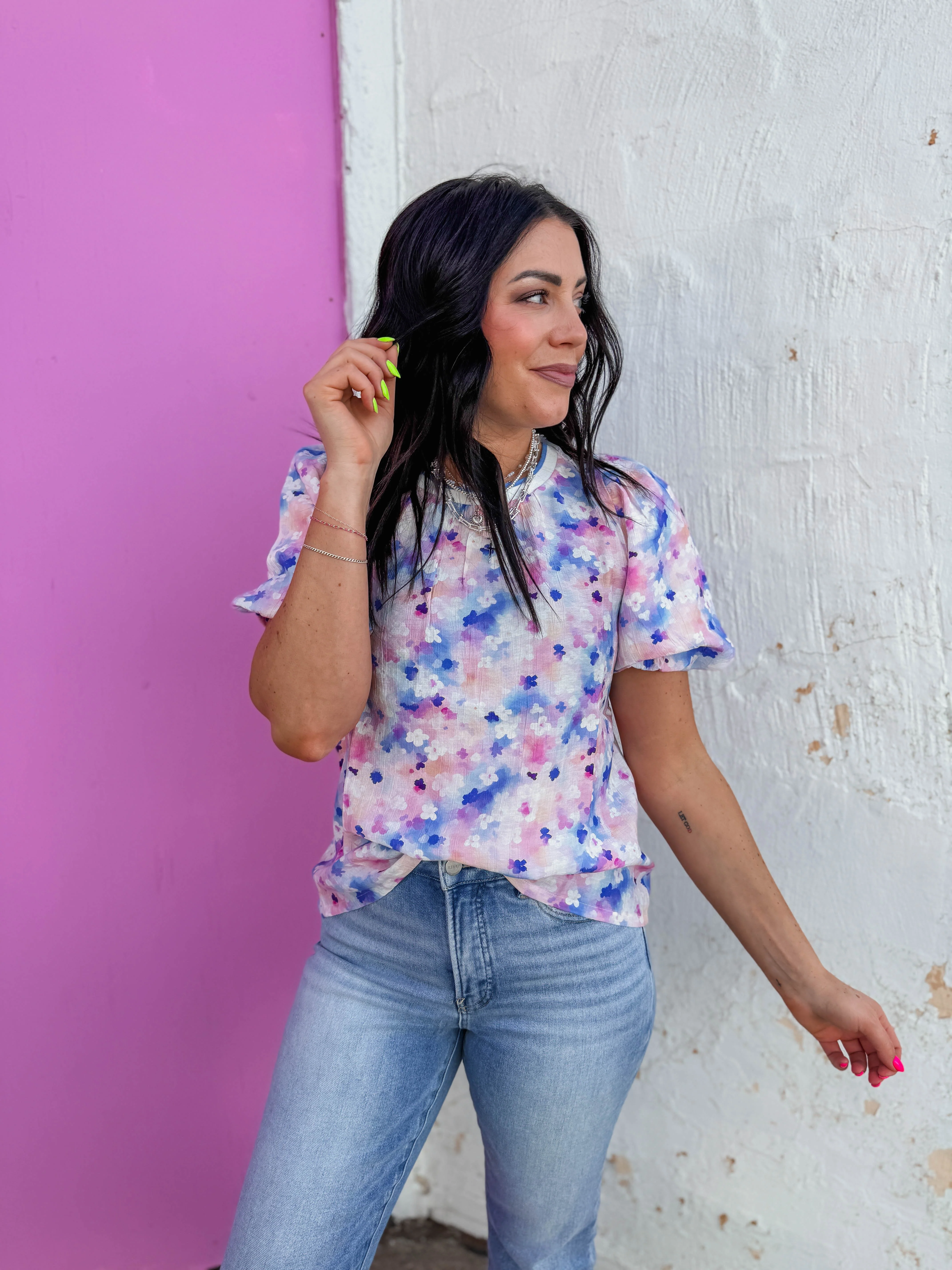 Presley Floral Top-Lavender/Blue - Image 4
