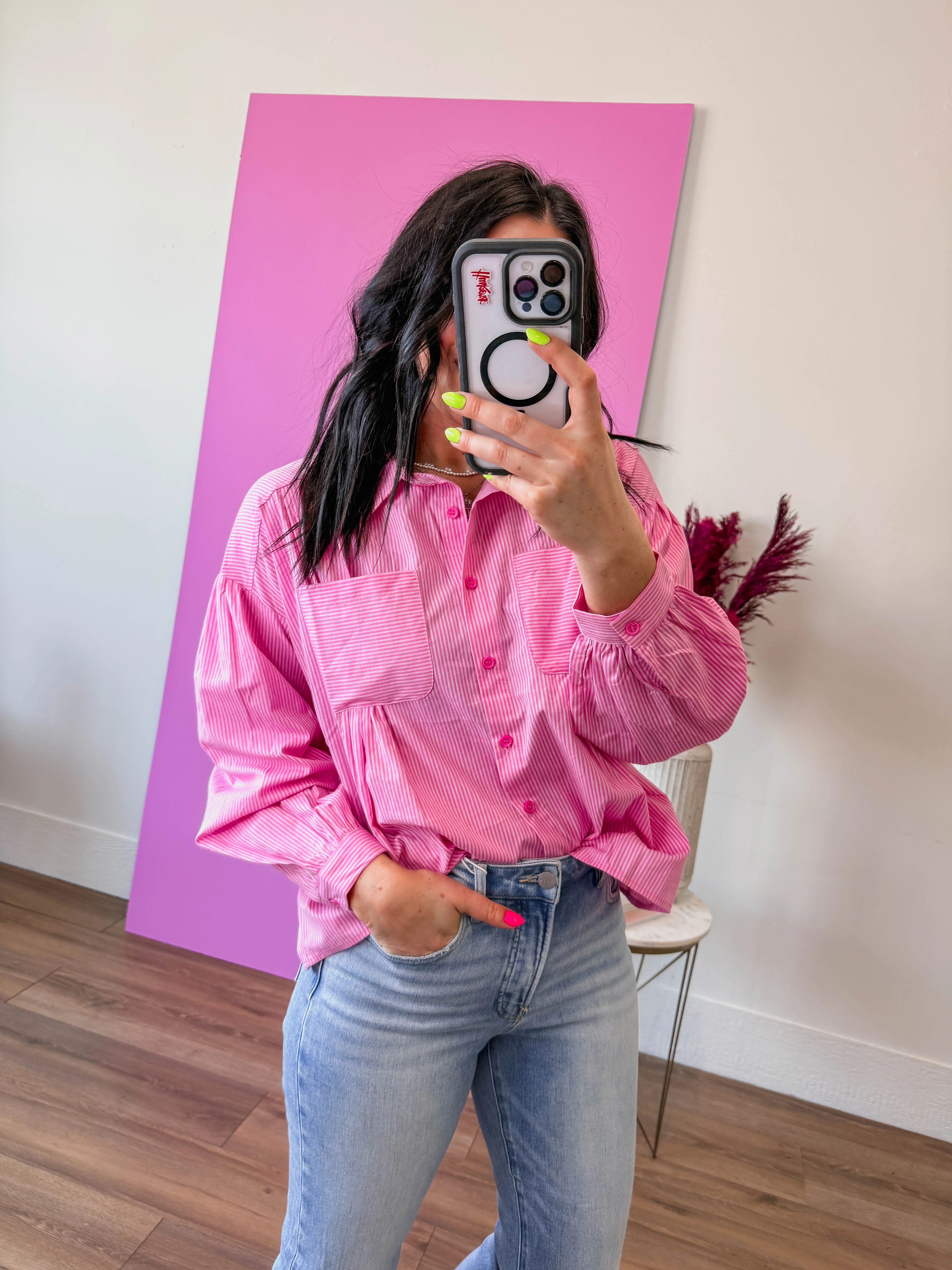 Pretty In Pink Striped Button Down - Image 3