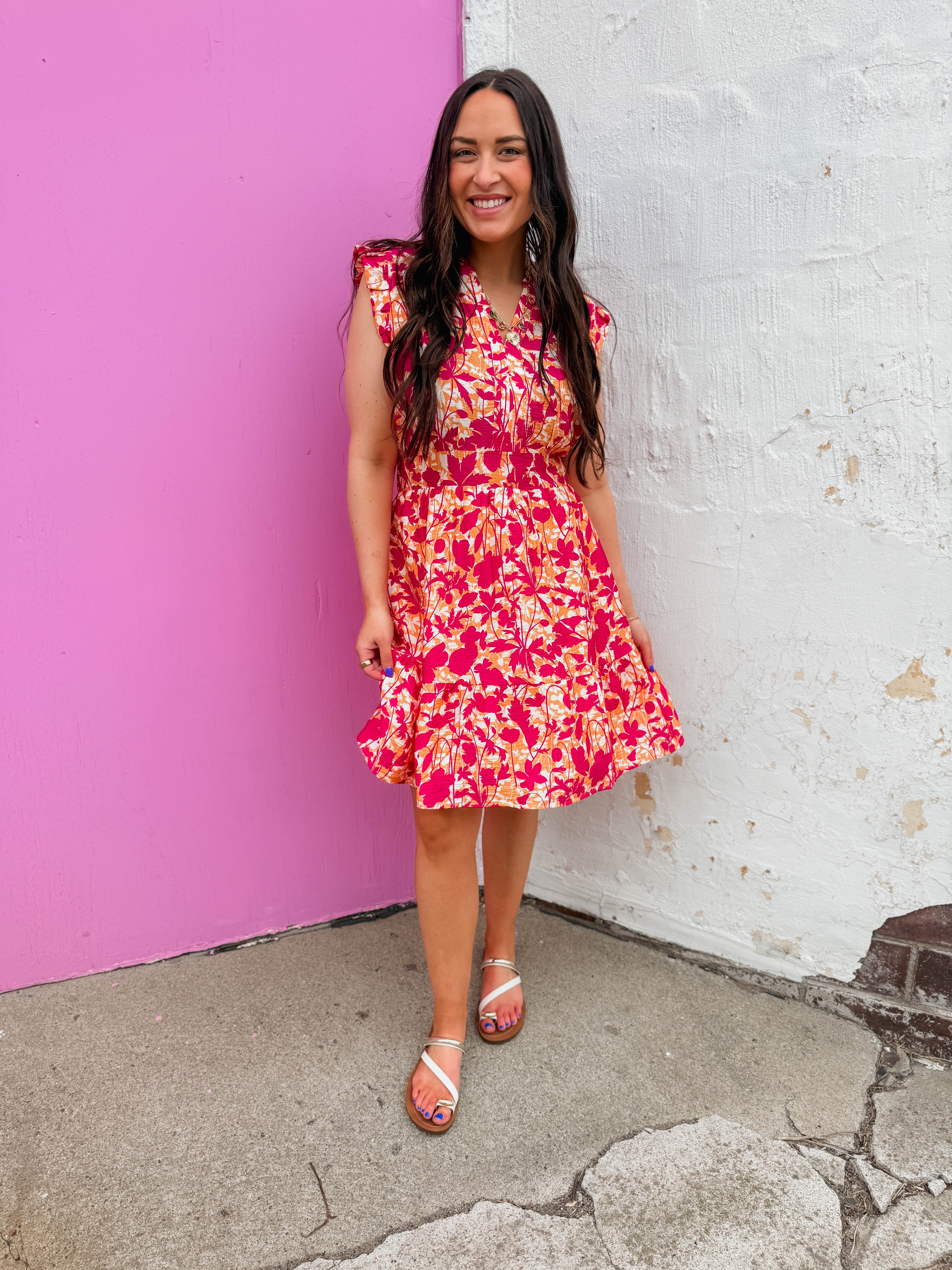 Kendra Floral Mini Dress-Fuchsia/Peach - Image 3