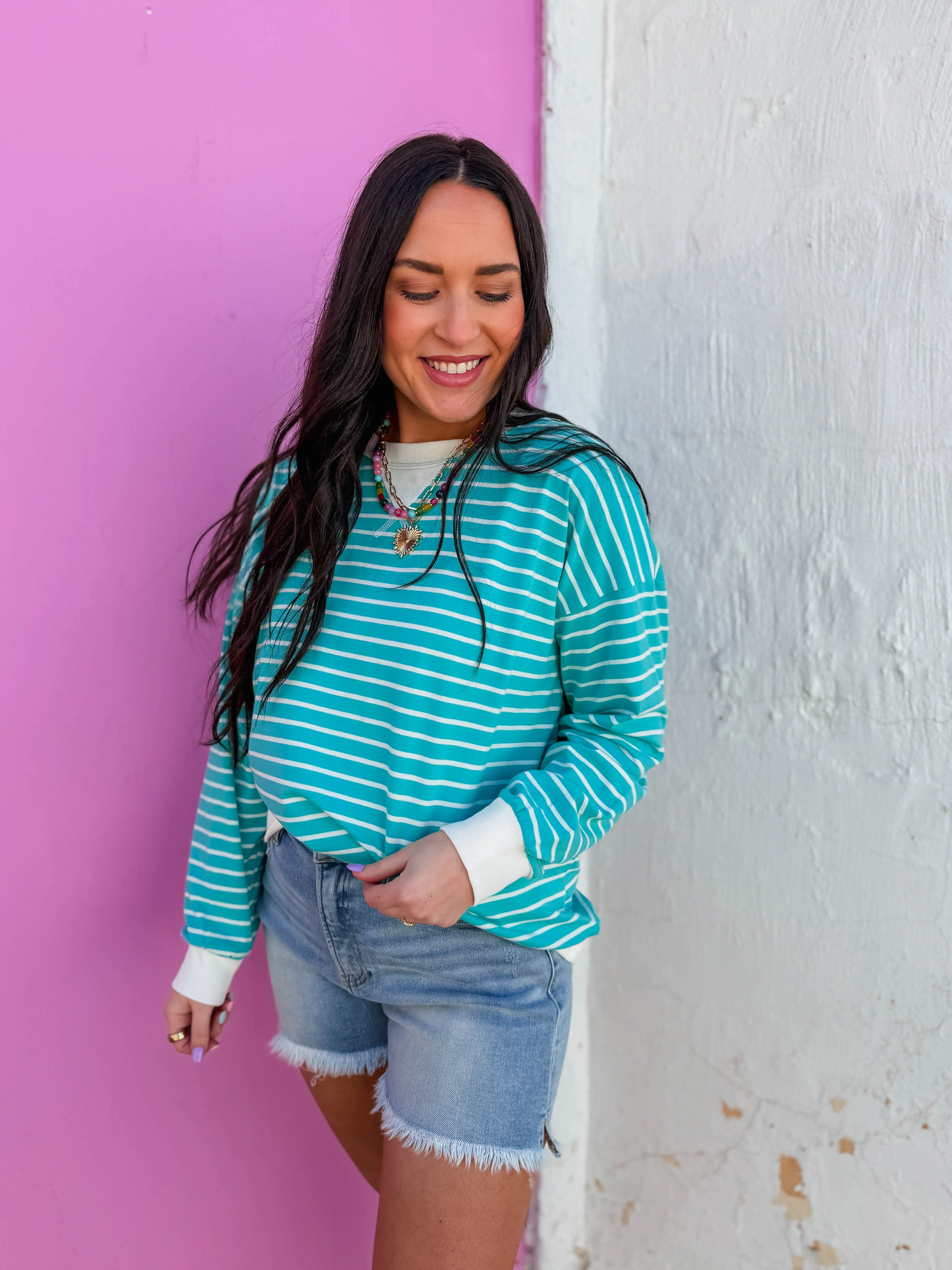 Easy Day Striped Pullover-Turquoise - Image 3