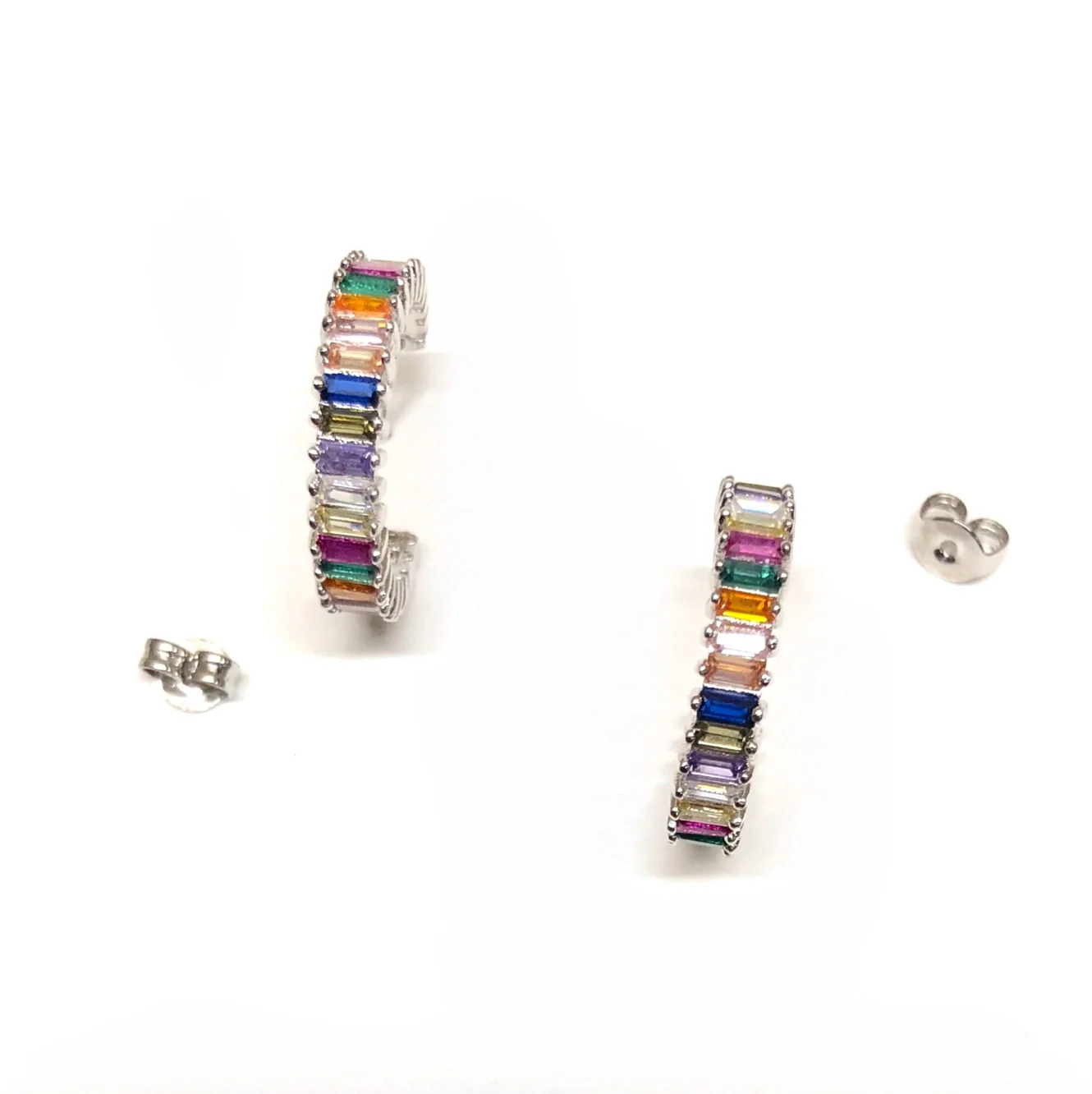 Rainbow Shimmer Hoops-Silver