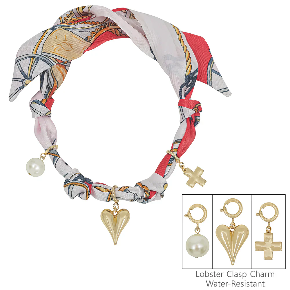 Red Knotted Scarf Multi Charm Necklace