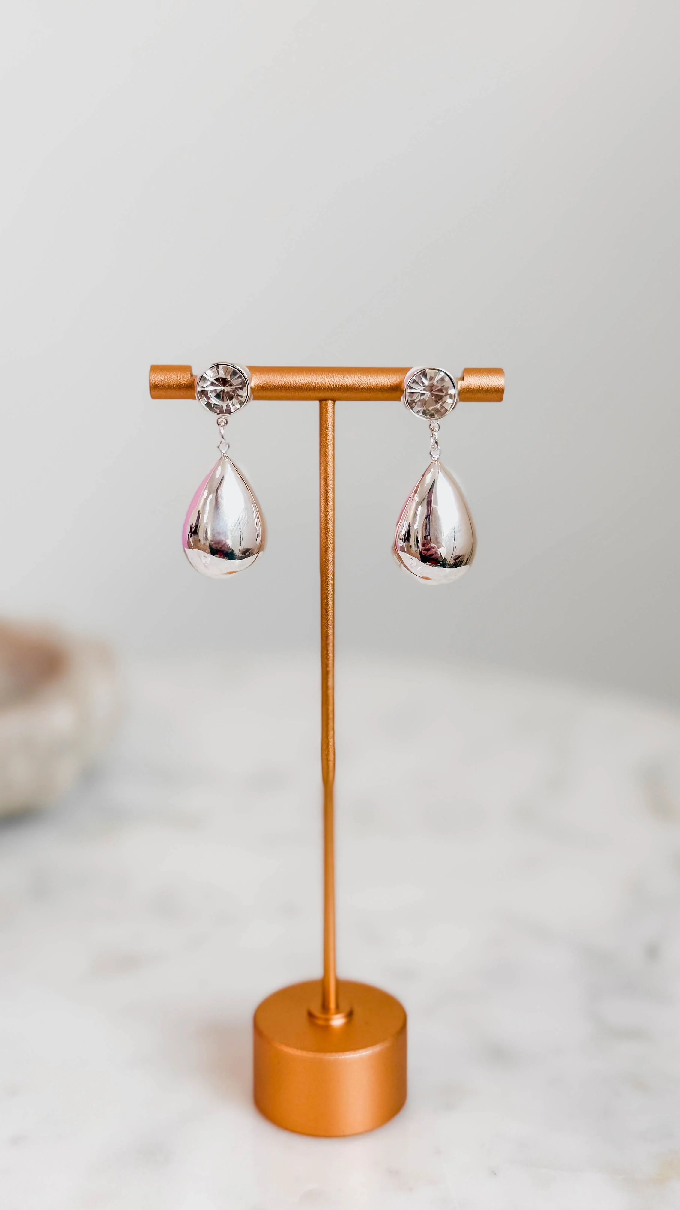 Rhinestone Stud Silver Teardrop Earrings