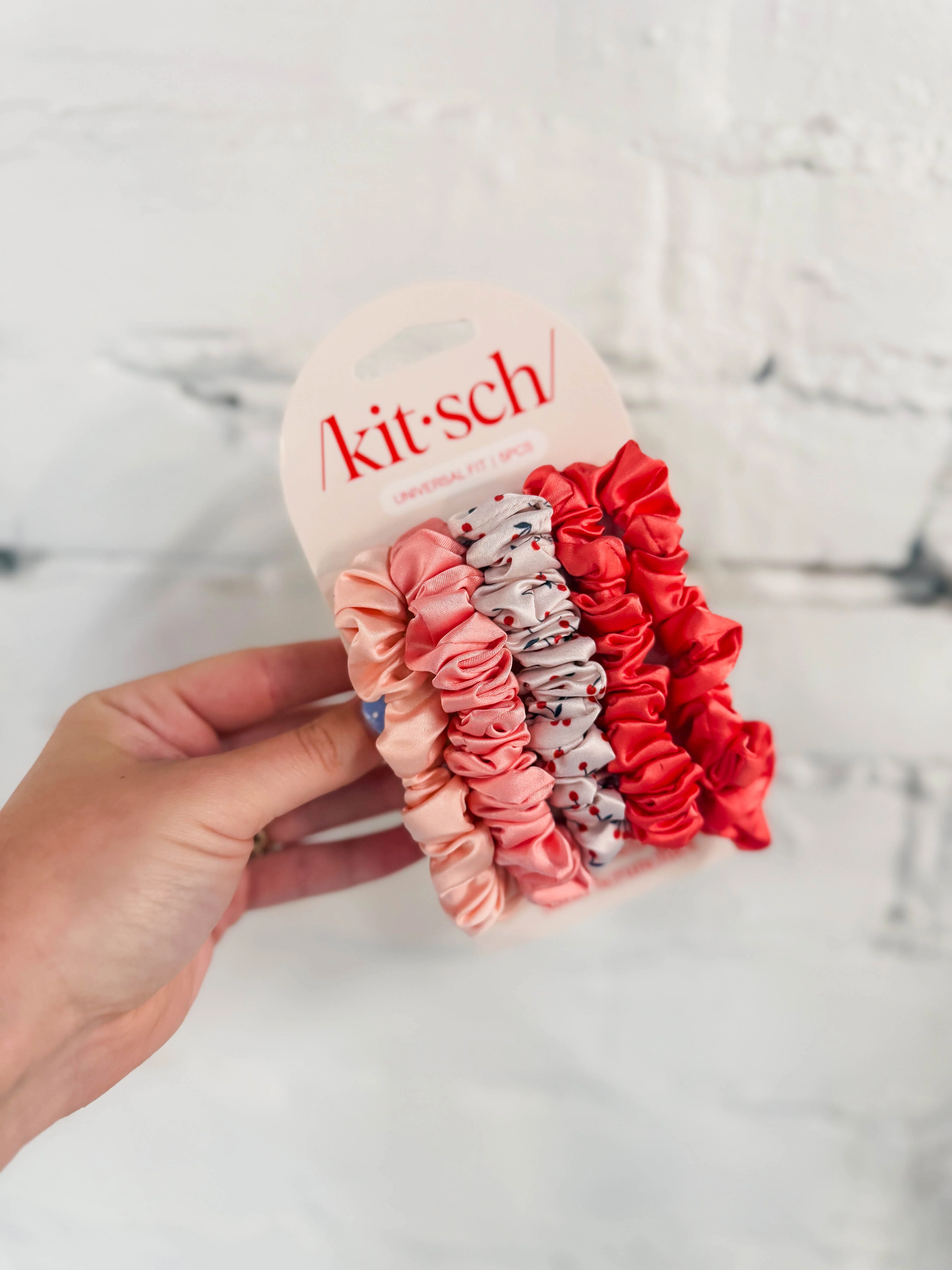 Ruched Satin Scrunchies 5pc Set-Assorted Cherry Blossom