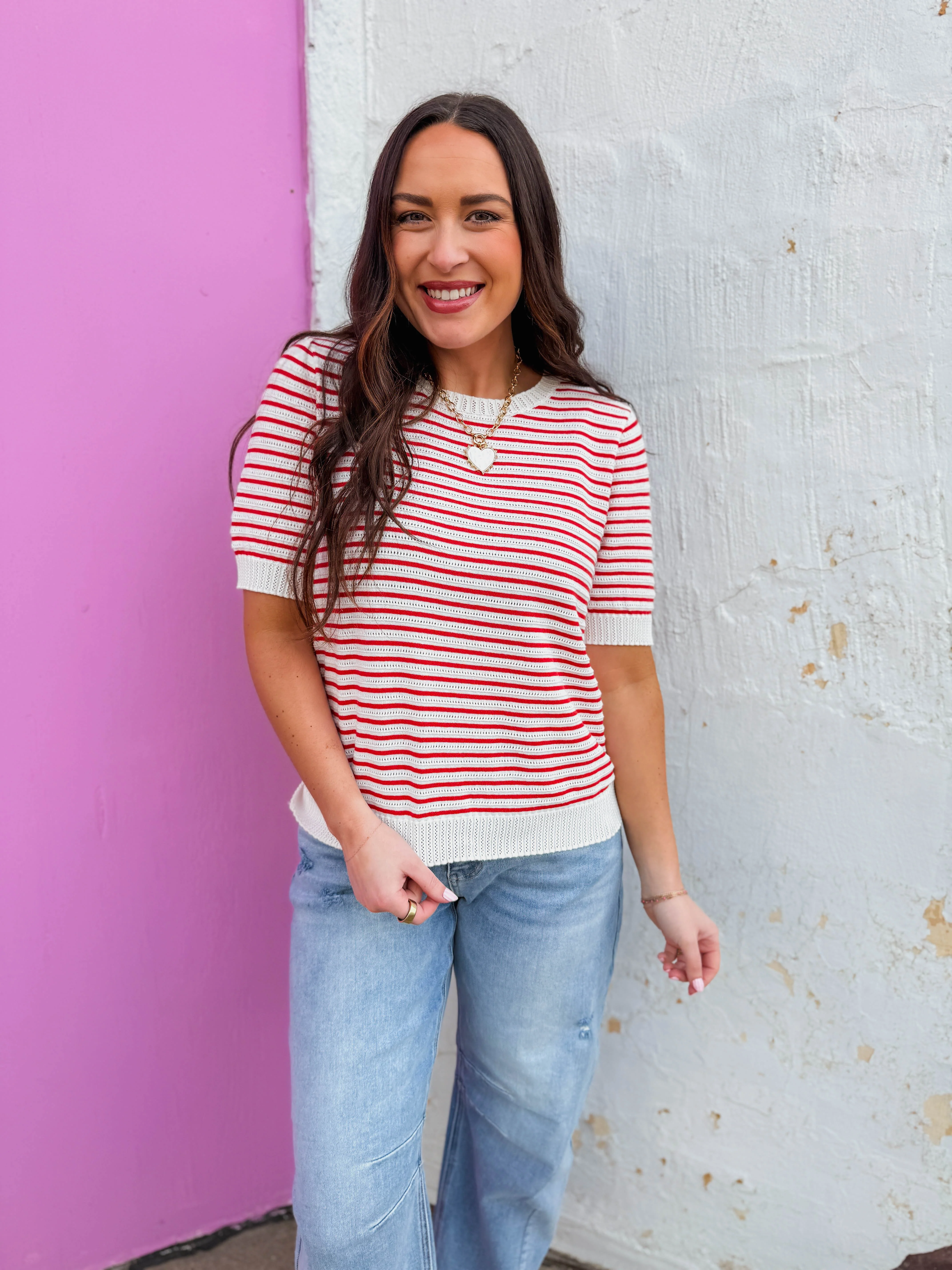 Sara Striped Knit Top-Red - Image 5