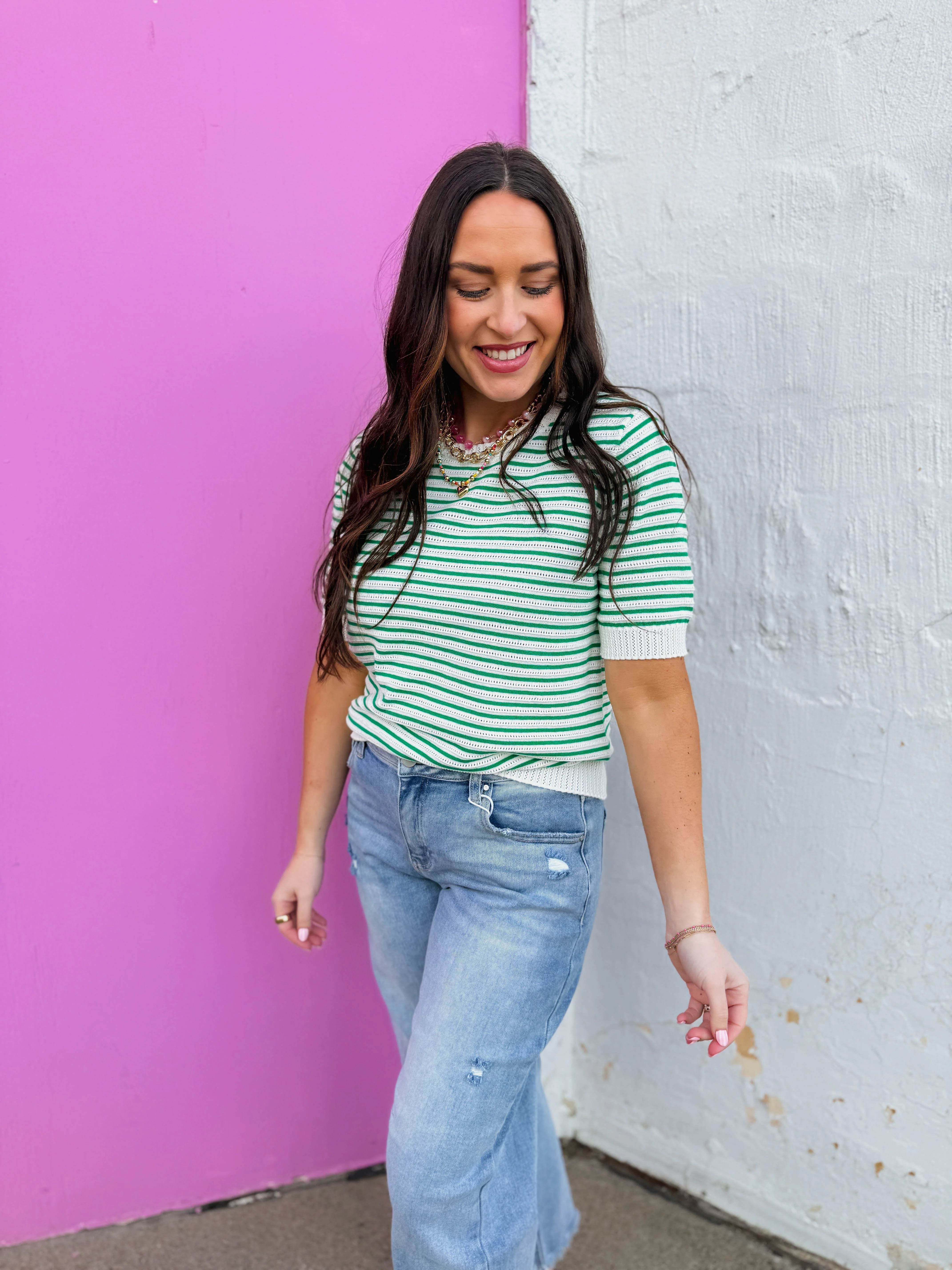 Sara Striped Knit Top-Green - Image 4