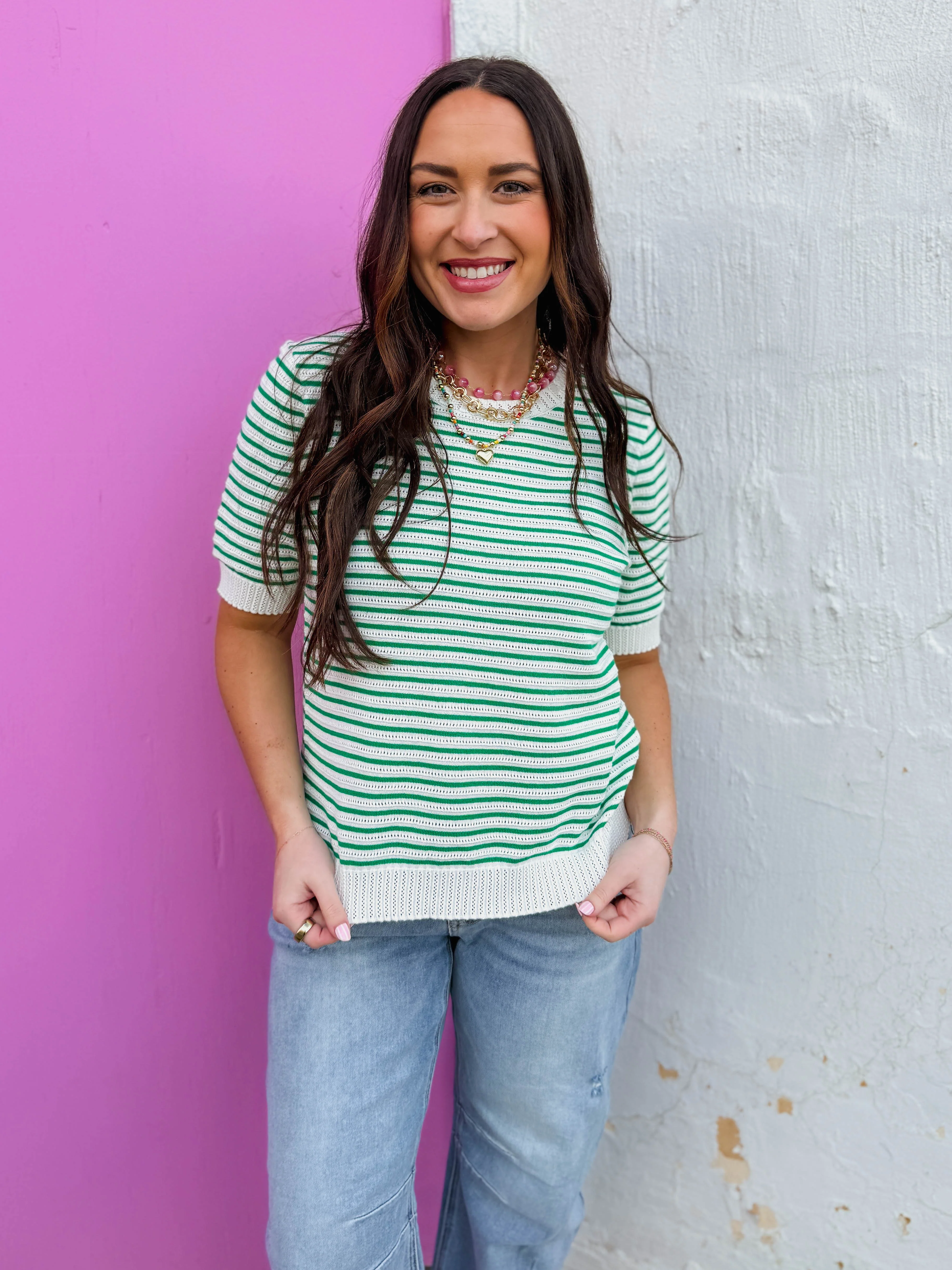 Sara Striped Knit Top-Green - Image 6