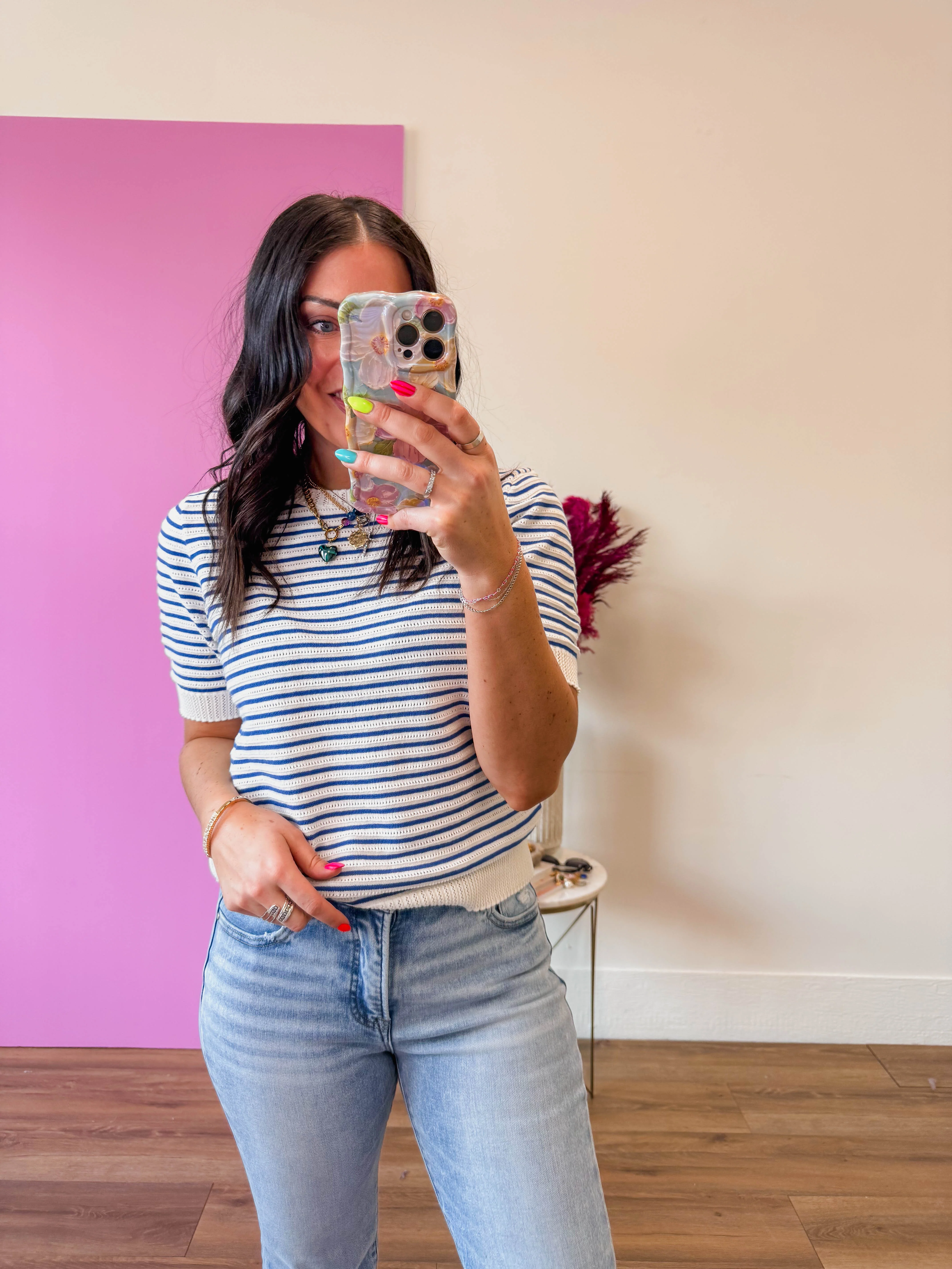 Sara Striped Knit Top-Navy - Image 3