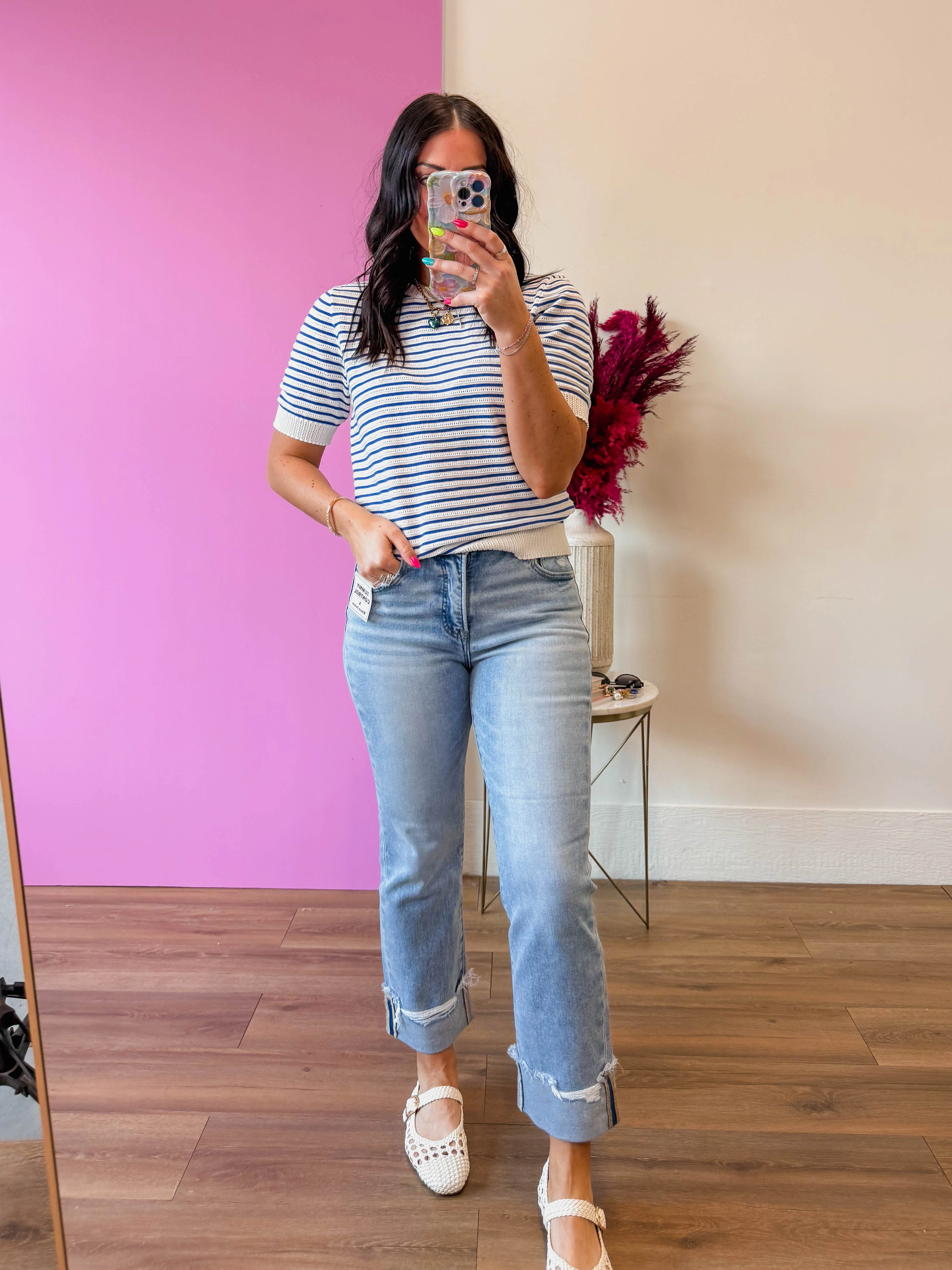 Sara Striped Knit Top-Navy - Image 8