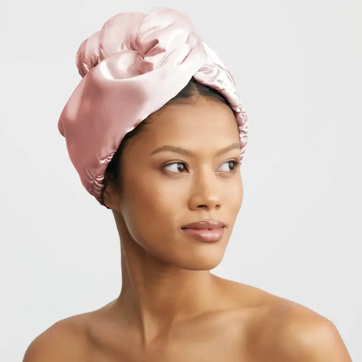 Satin-Wrapped Hair Towel - Blush - Image 6