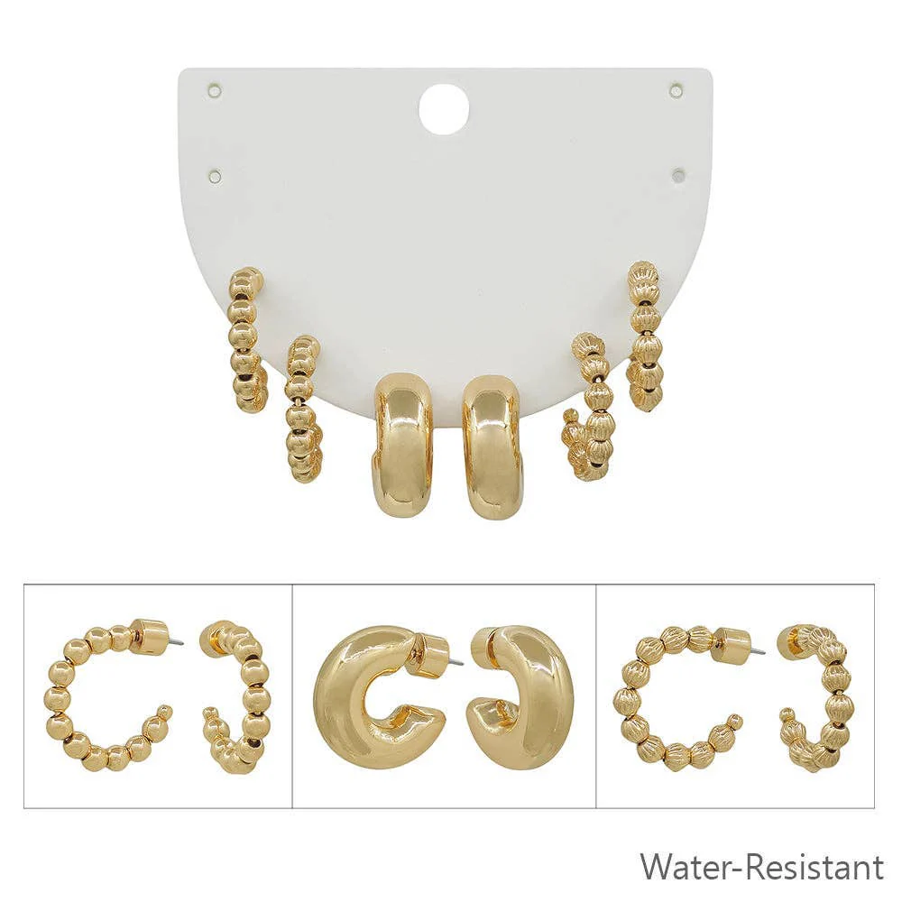 Set Of 3 Gold Beaded Huggie Hoops - Image 4