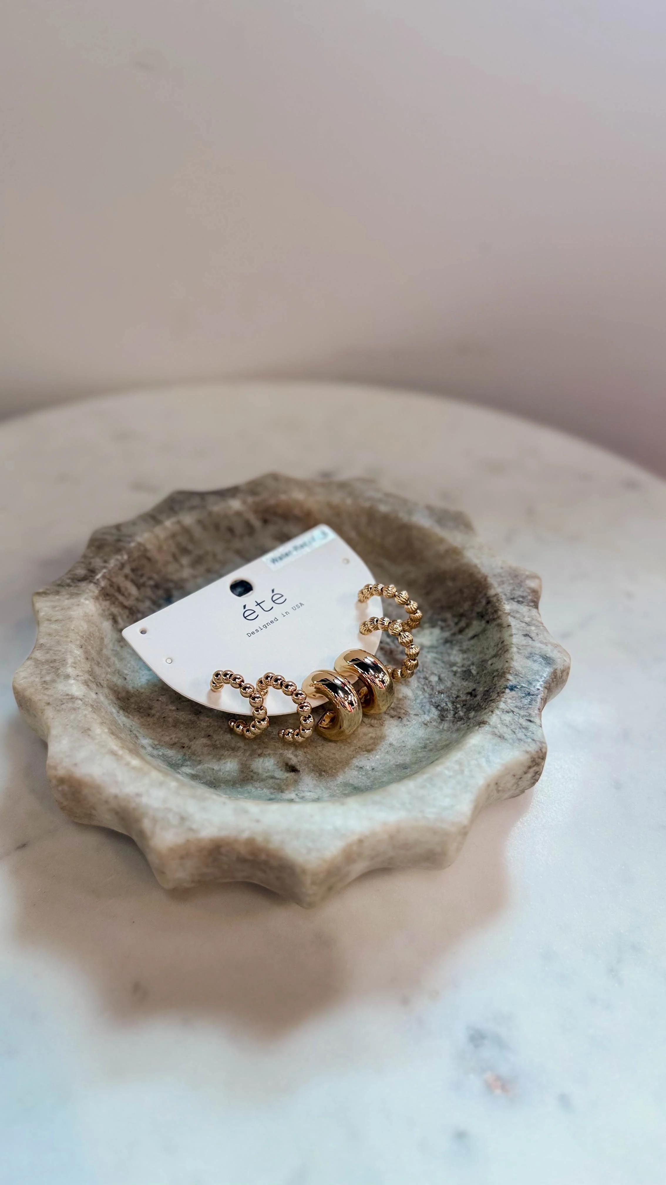 Set Of 3 Gold Beaded Huggie Hoops - Image 6