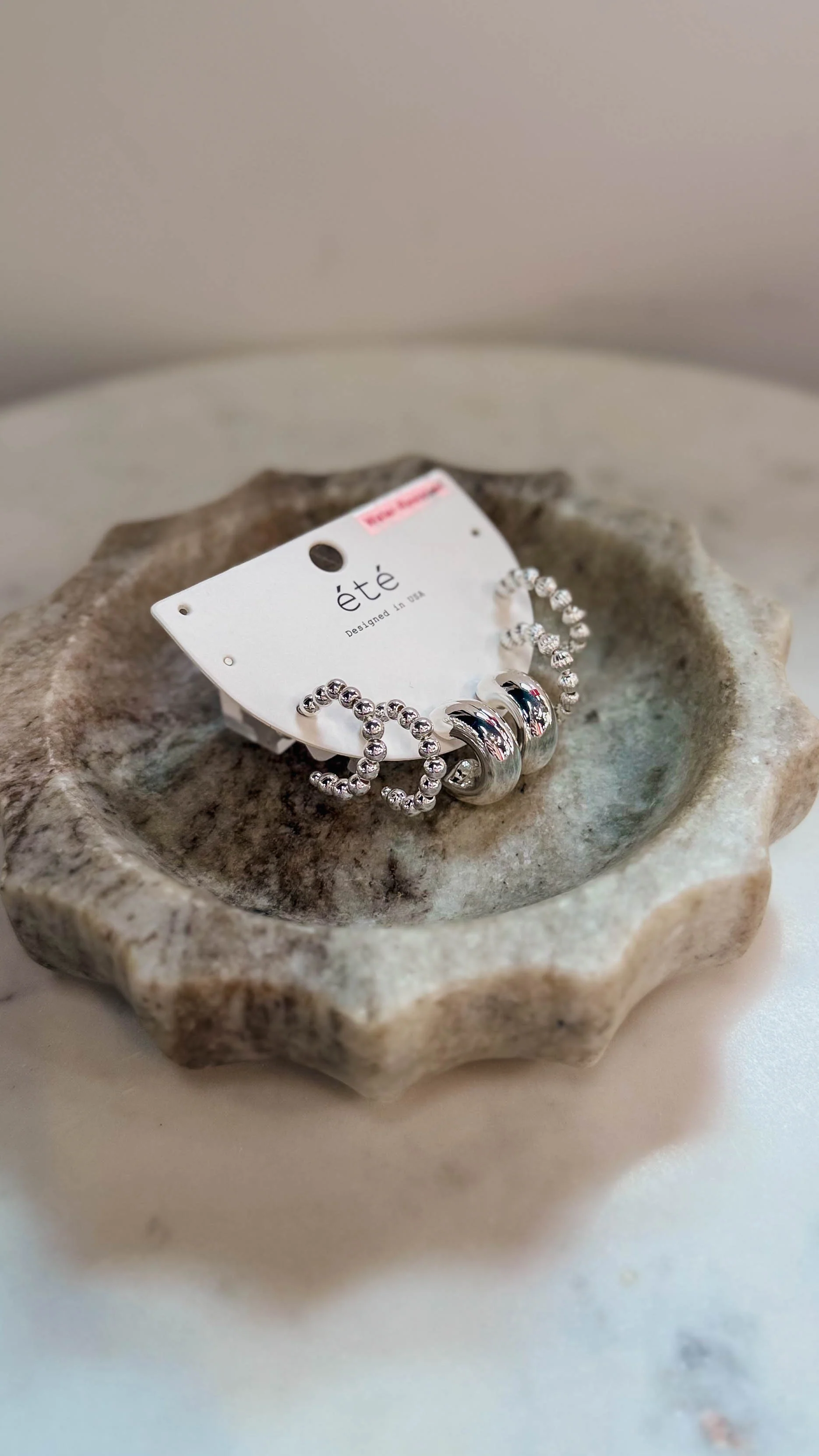 Set Of 3 Silver Beaded Huggie Hoops - Image 5