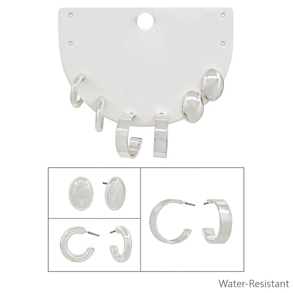 Set Of 3 Silver Hoop Earrings