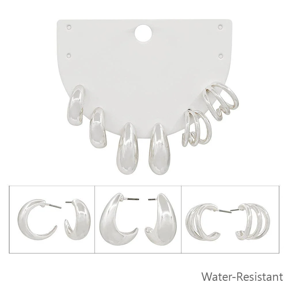 Set Of Three Silver .5" Hoop Earrings