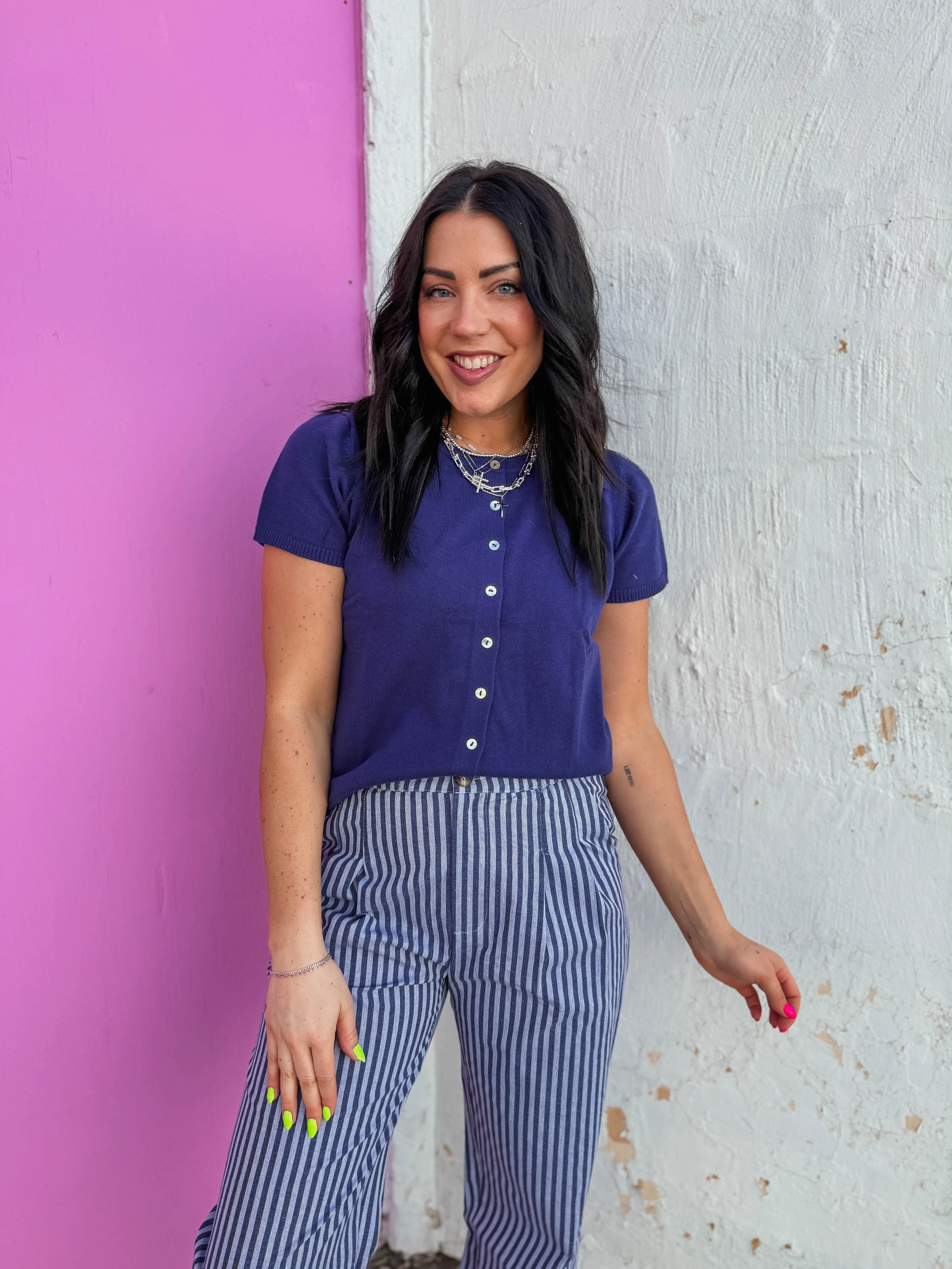 Shay Knit Top-Navy