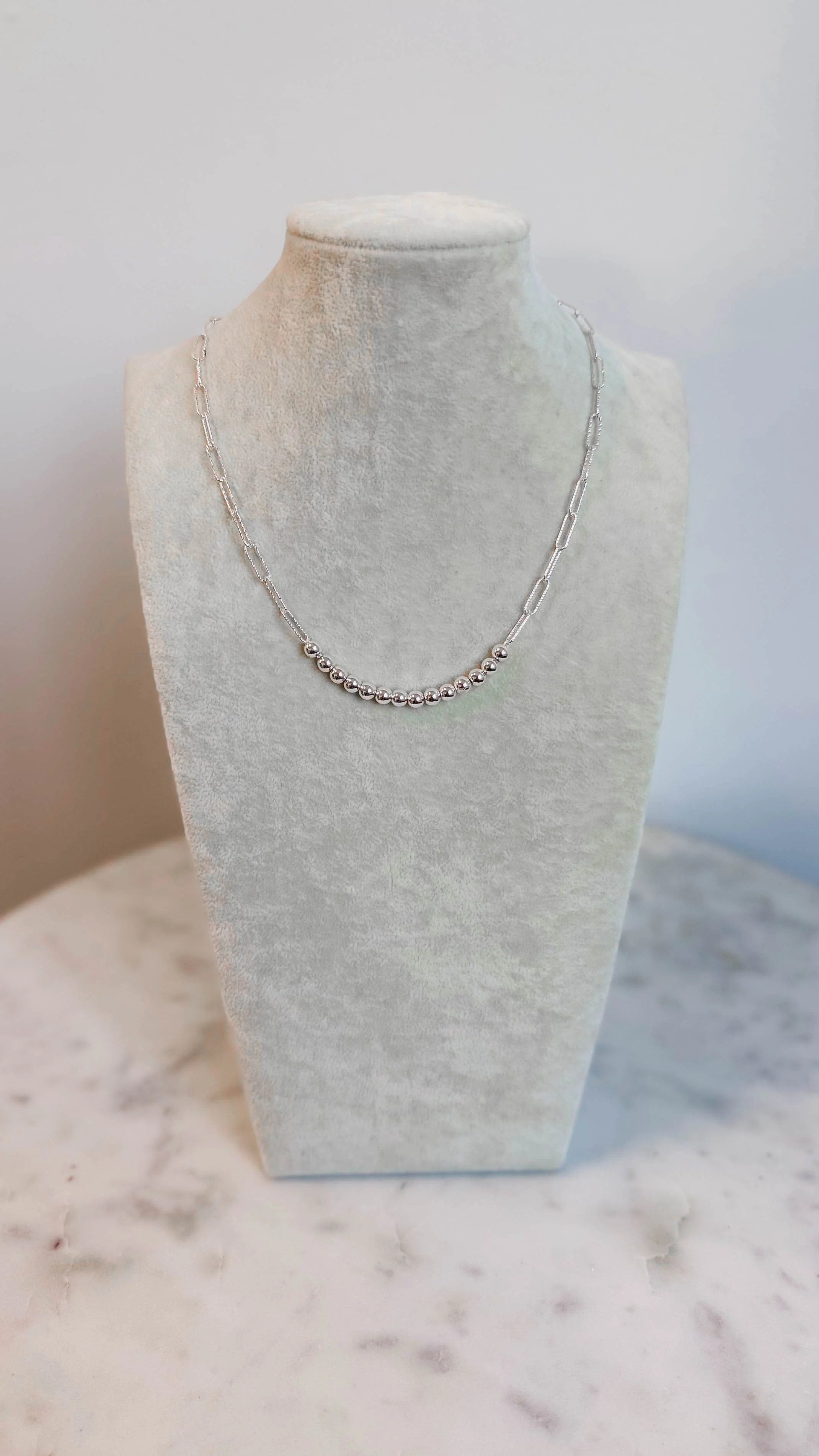 Silver Beaded Accent Chain Necklace