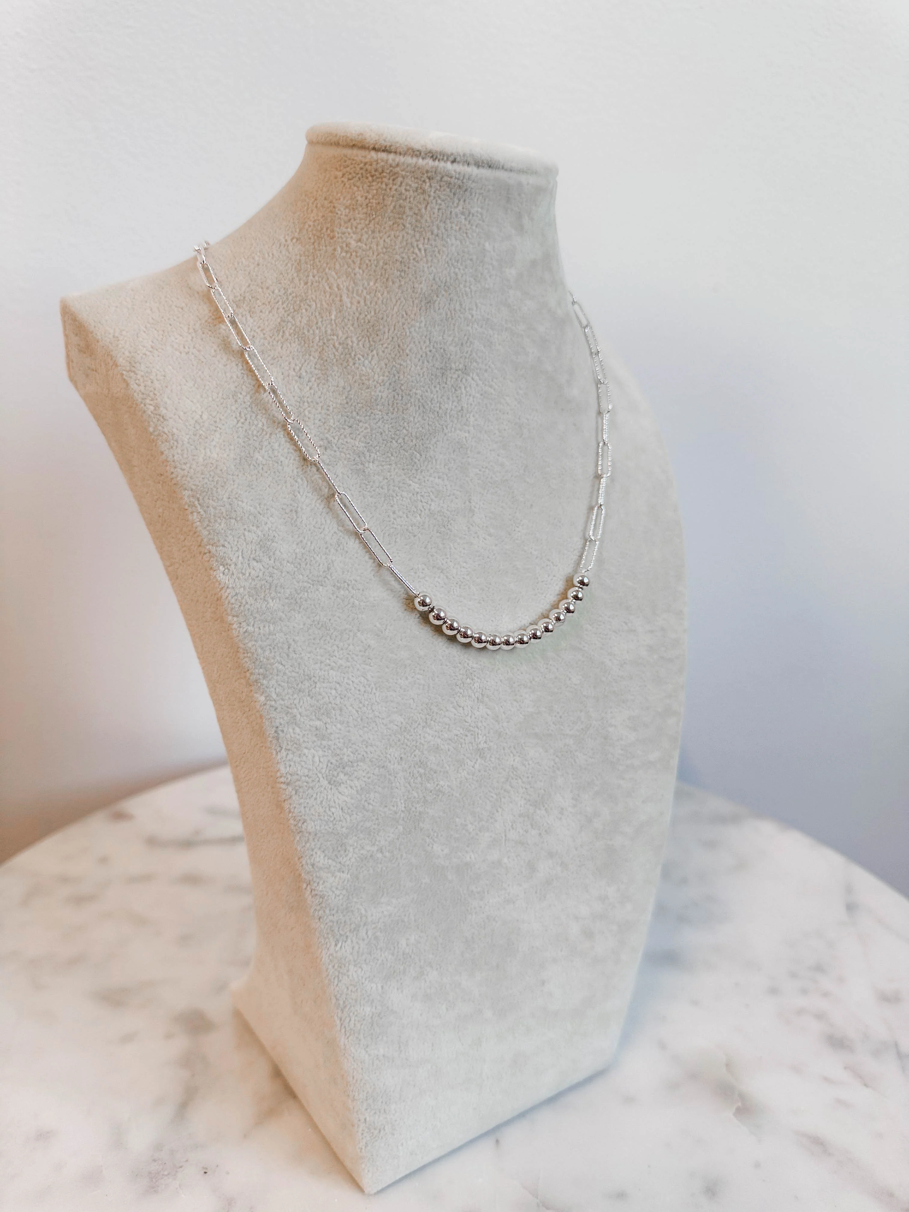 Silver Beaded Accent Chain Necklace - Image 2