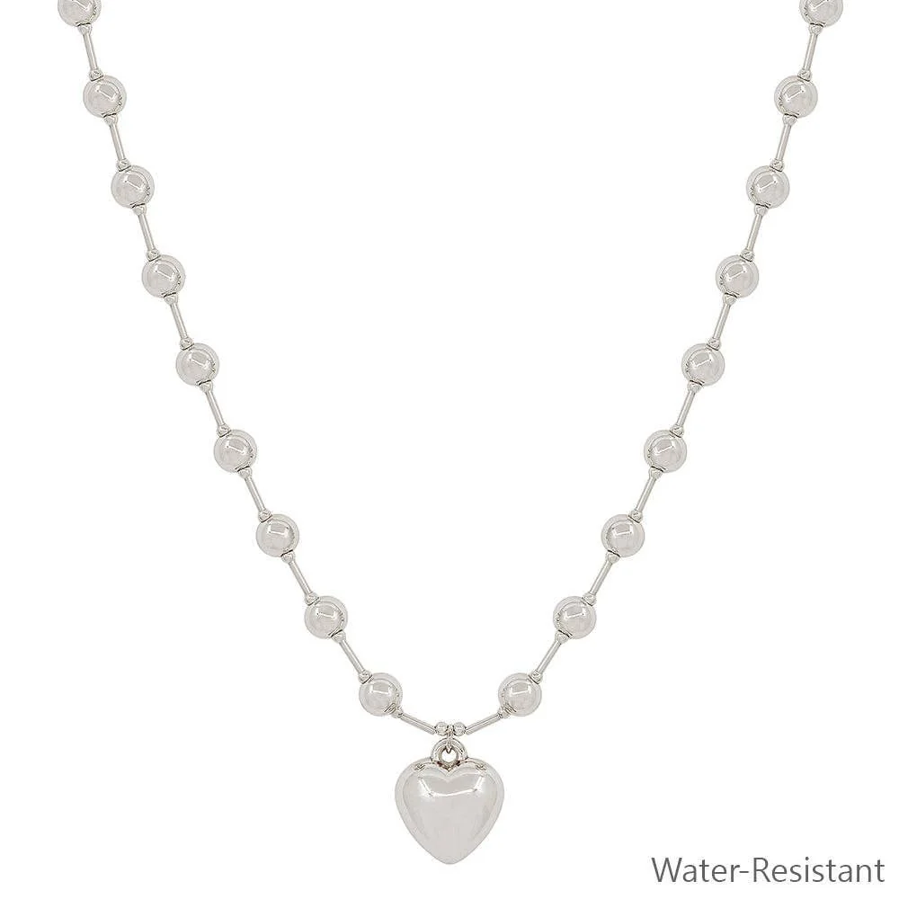 Silver Beaded Puffy Heart Necklace - Image 3