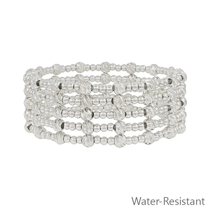 Silver Beaded Set Of 5 Stretch Bracelets