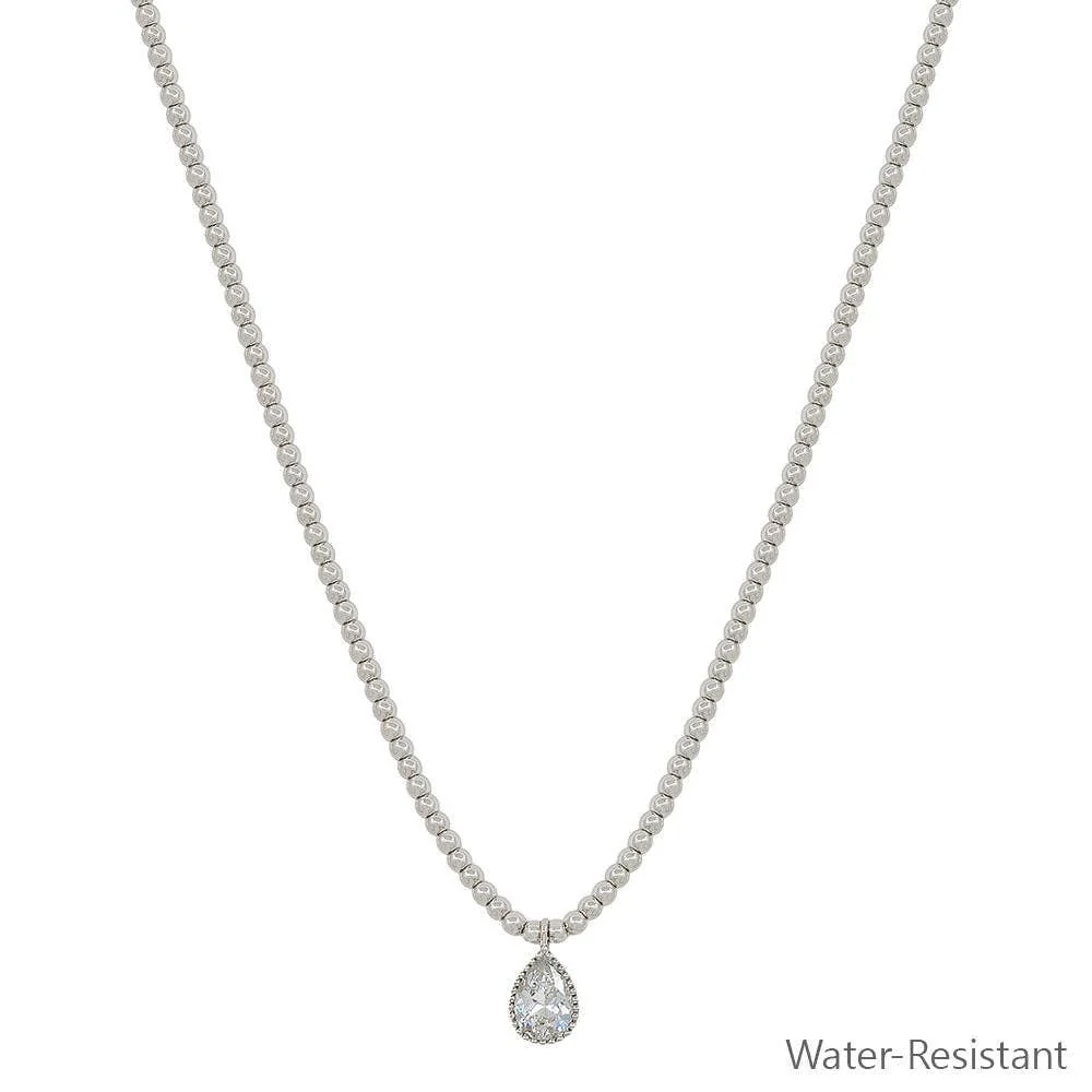 Silver Beaded Teardrop Rhinestone Necklace - Image 3
