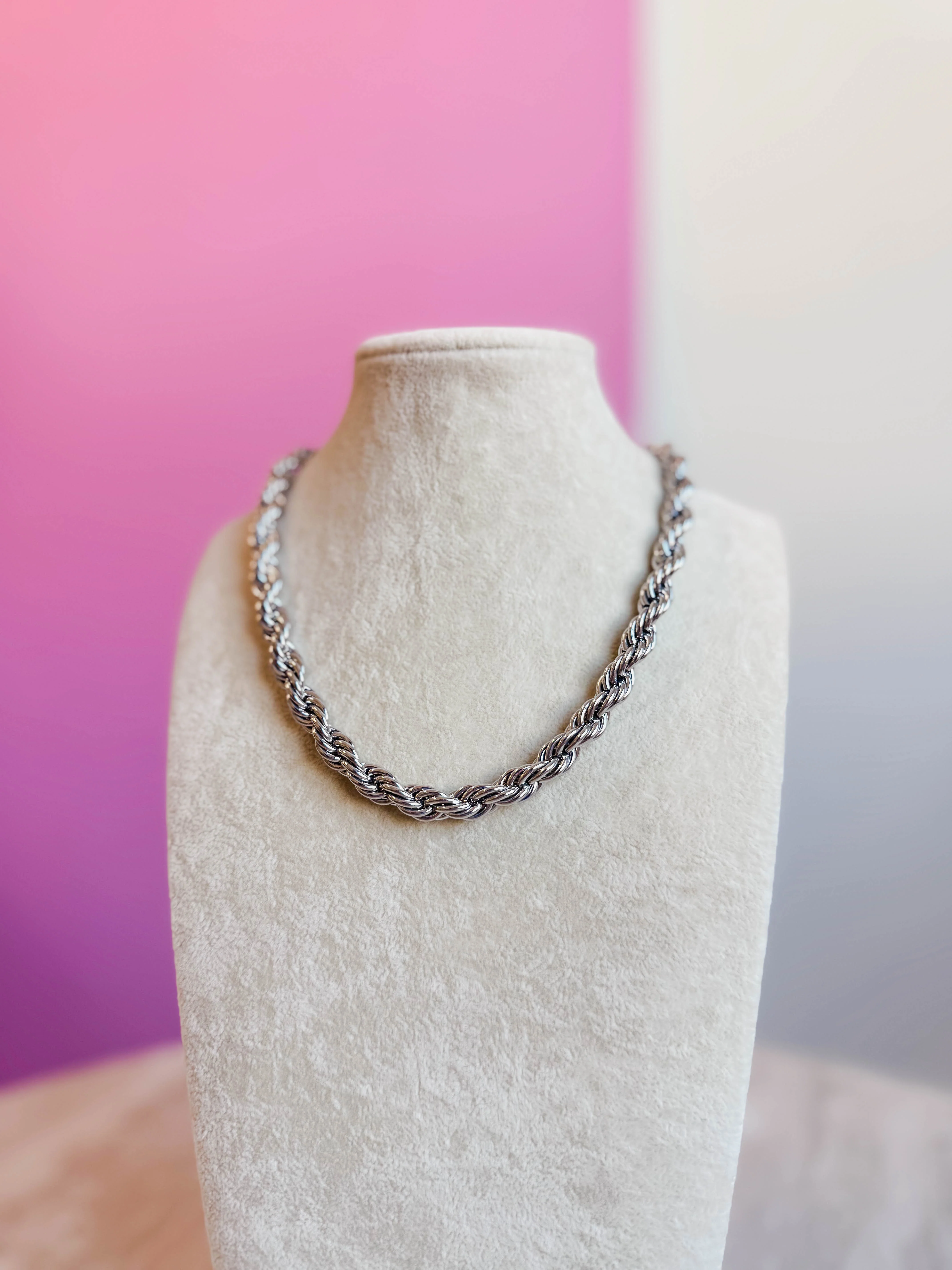 Silver Chunky Rope Necklace - Image 2
