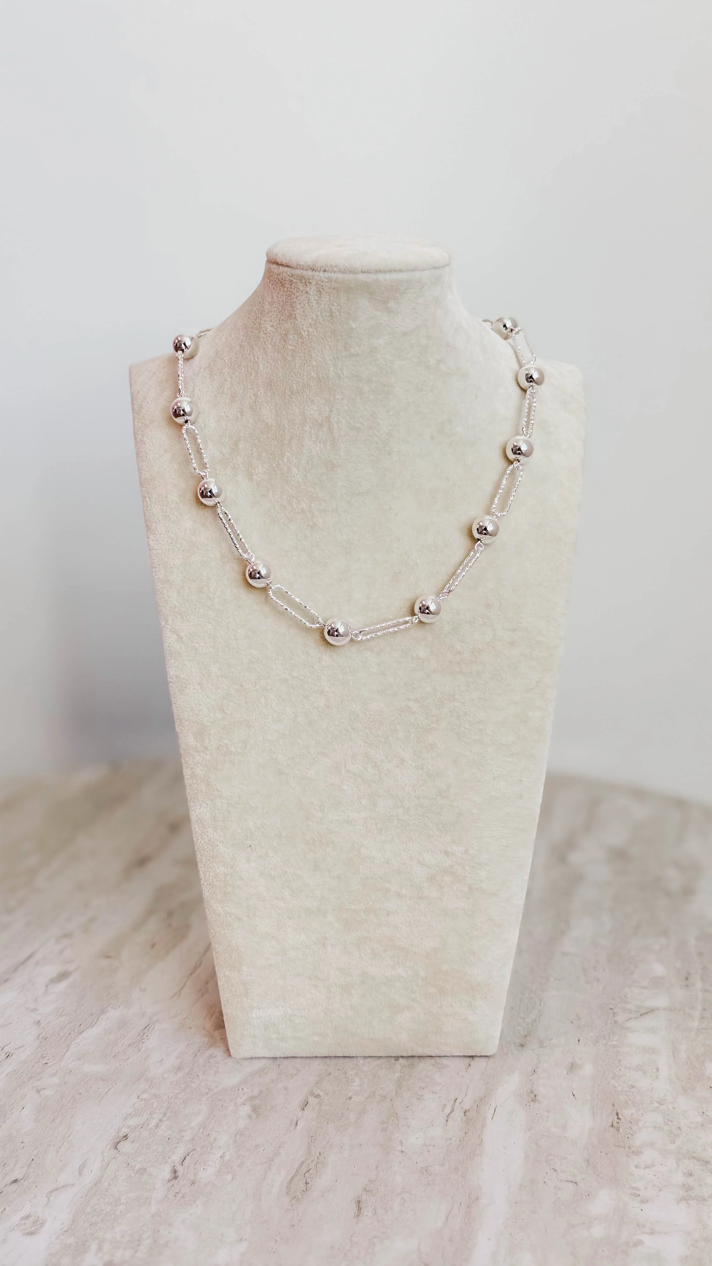 Silver Open Oval & Beaded Necklace - Image 2