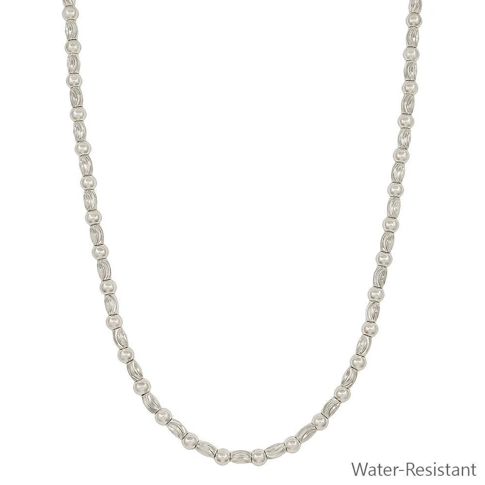 Silver Textured Oval And Gold Beaded Necklace - Image 3