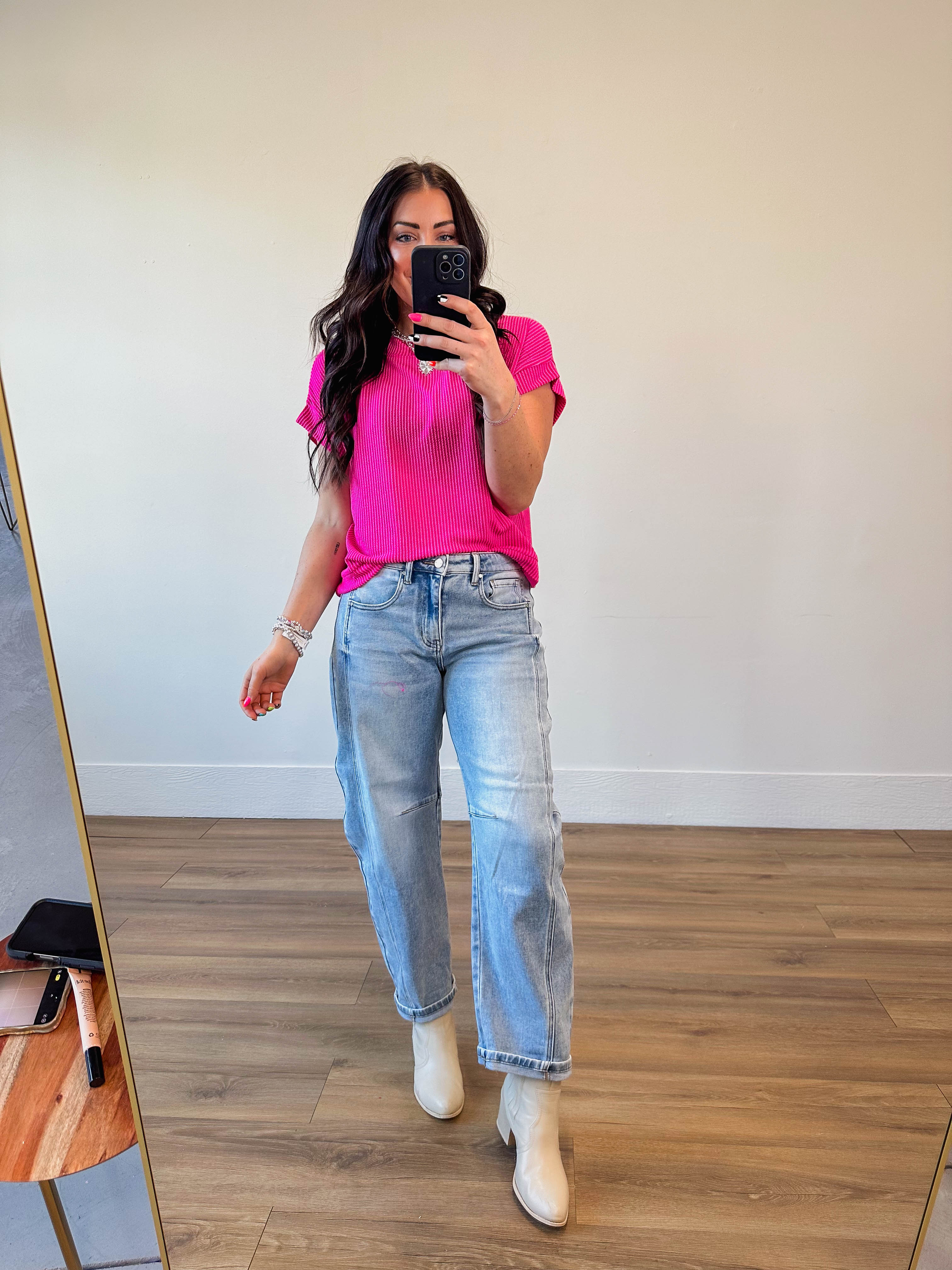 Simple Days Corded Top-Hot Pink - Image 10