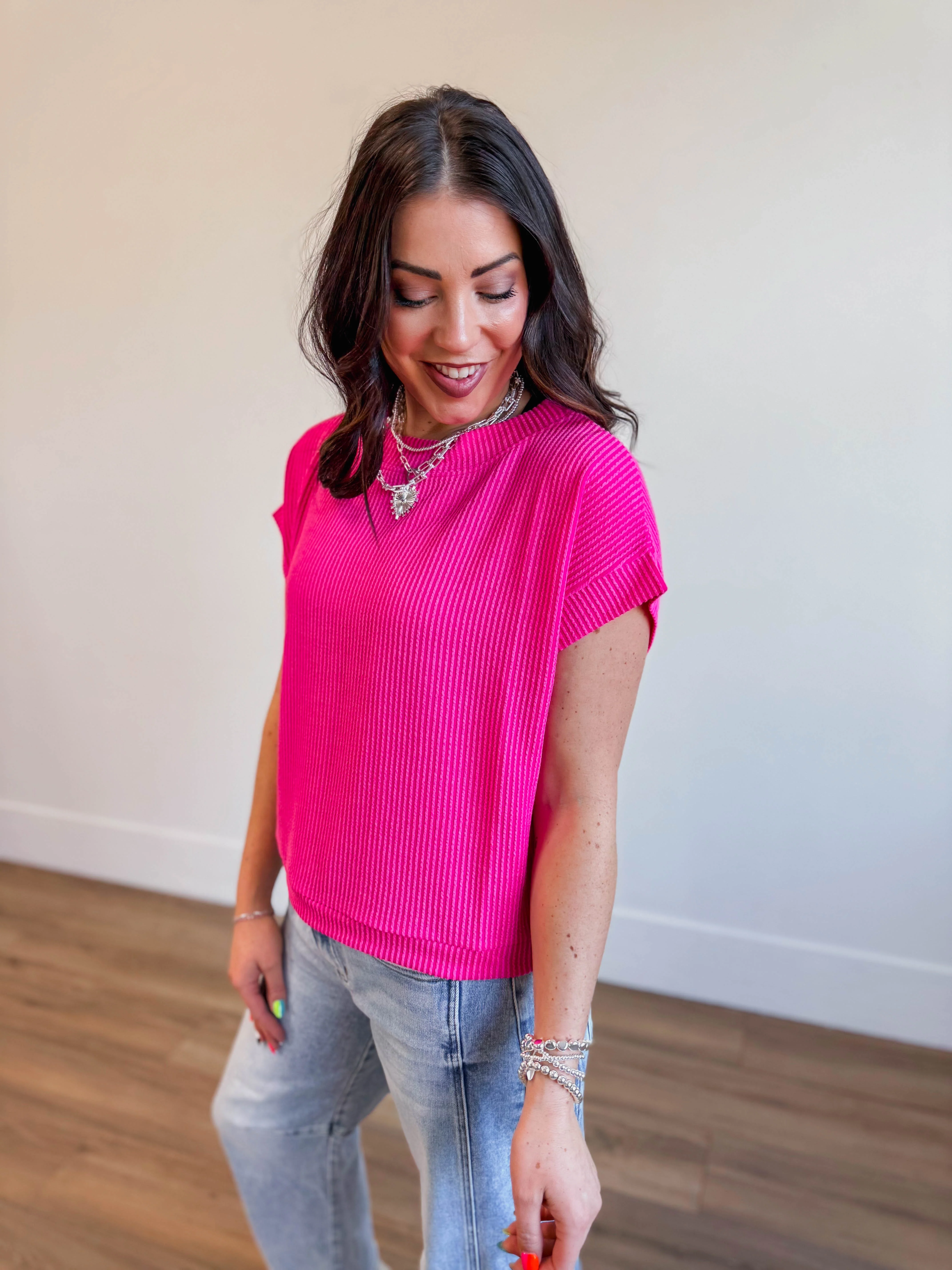 Simple Days Corded Top-Hot Pink - Image 6