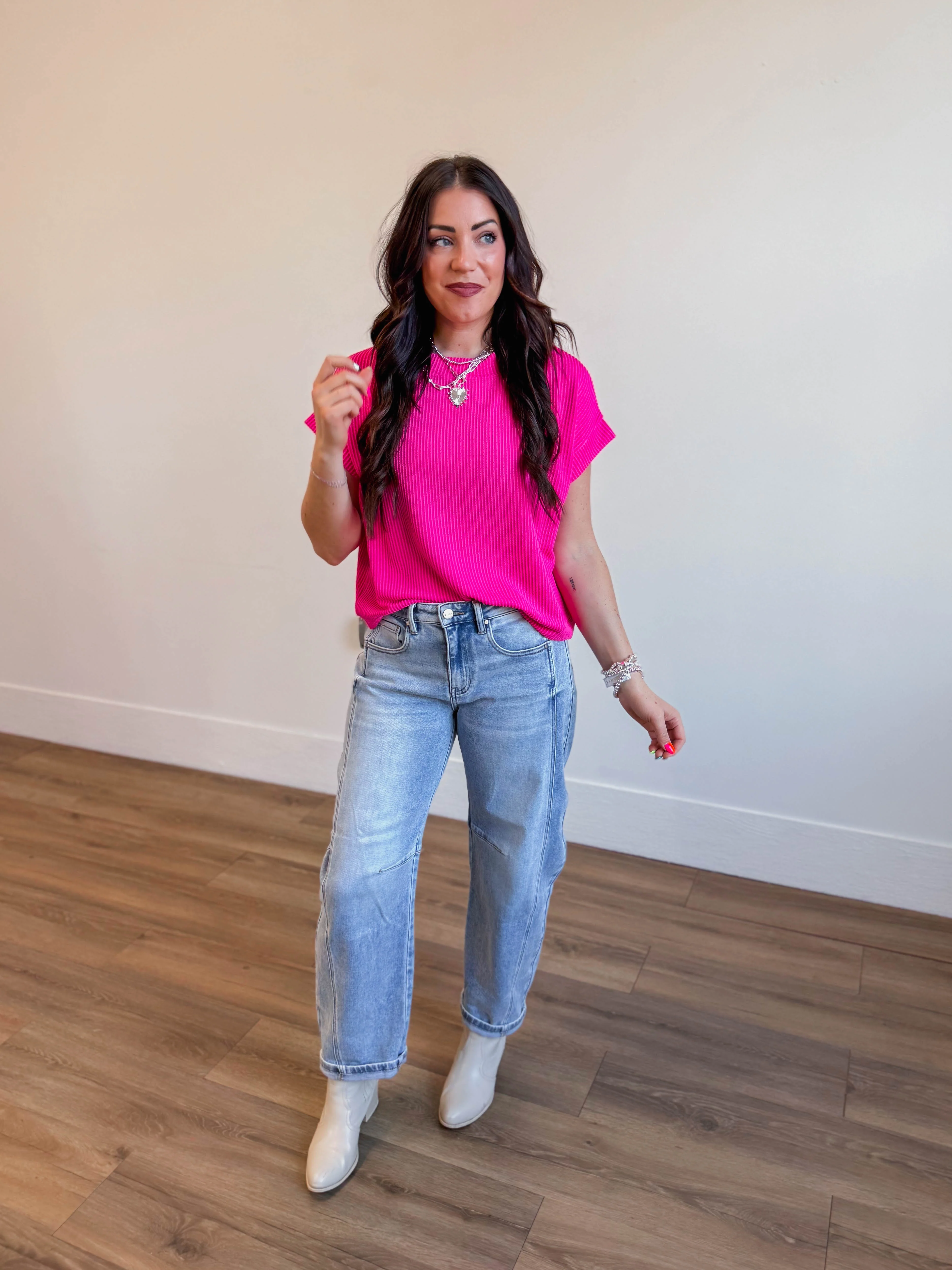 Simple Days Corded Top-Hot Pink - Image 8