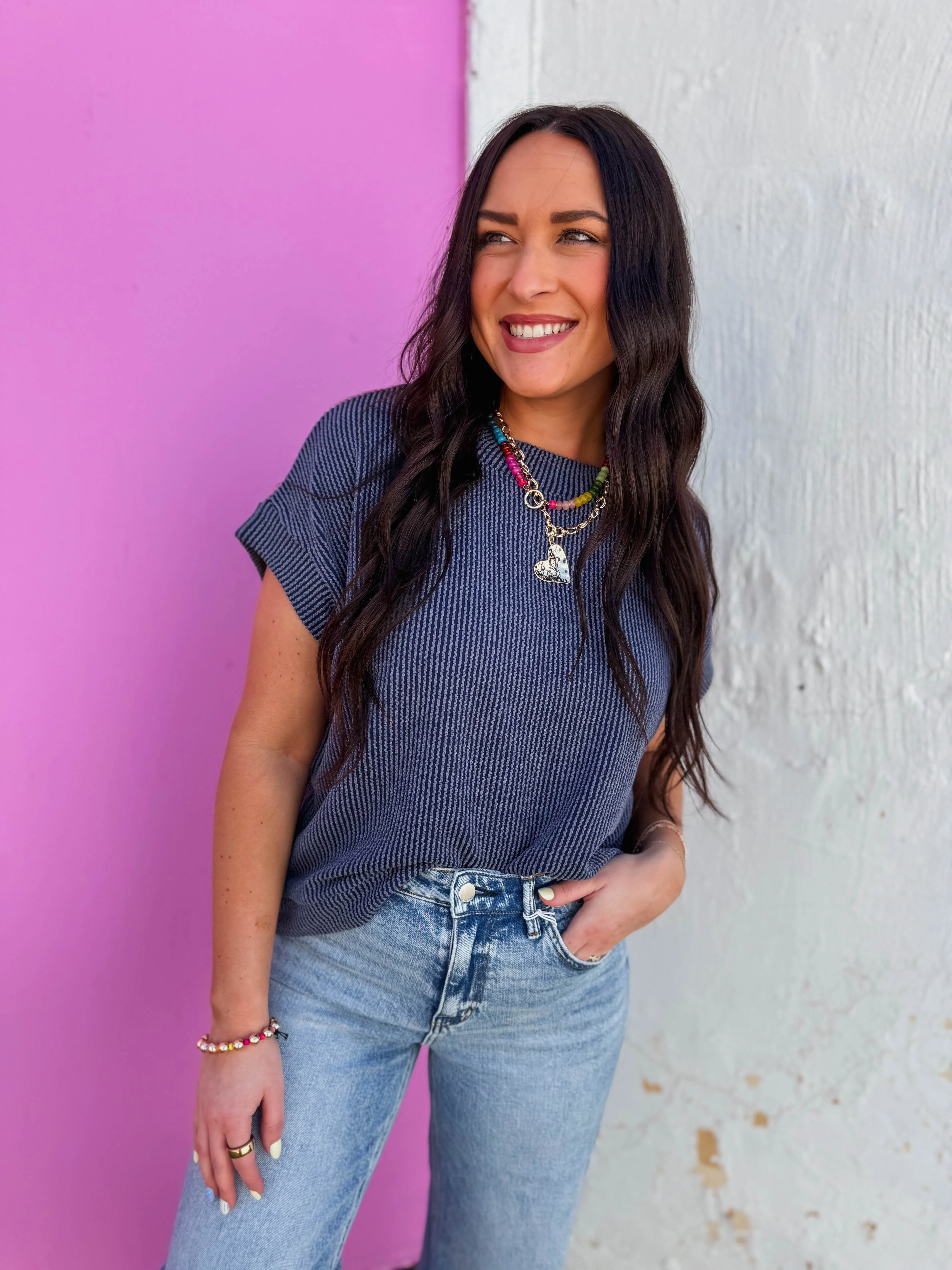 Simple Days Corded Top-Navy - Image 5