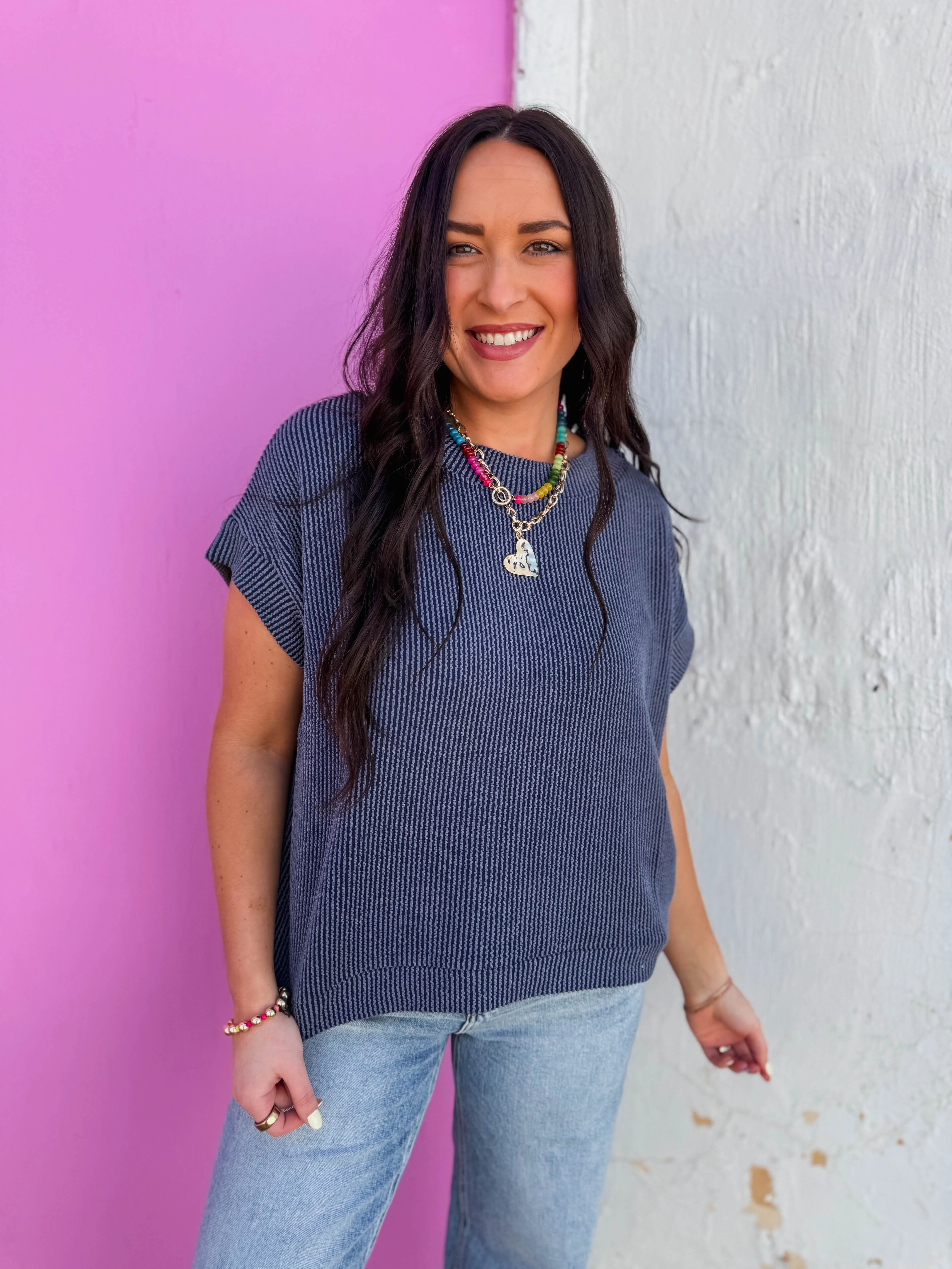 Simple Days Corded Top-Navy - Image 6