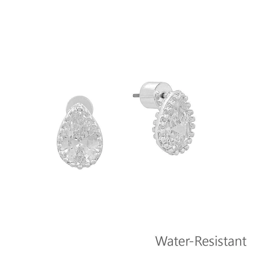 Small Cz Silver Stud Teardrop .5" Earring - Image 4