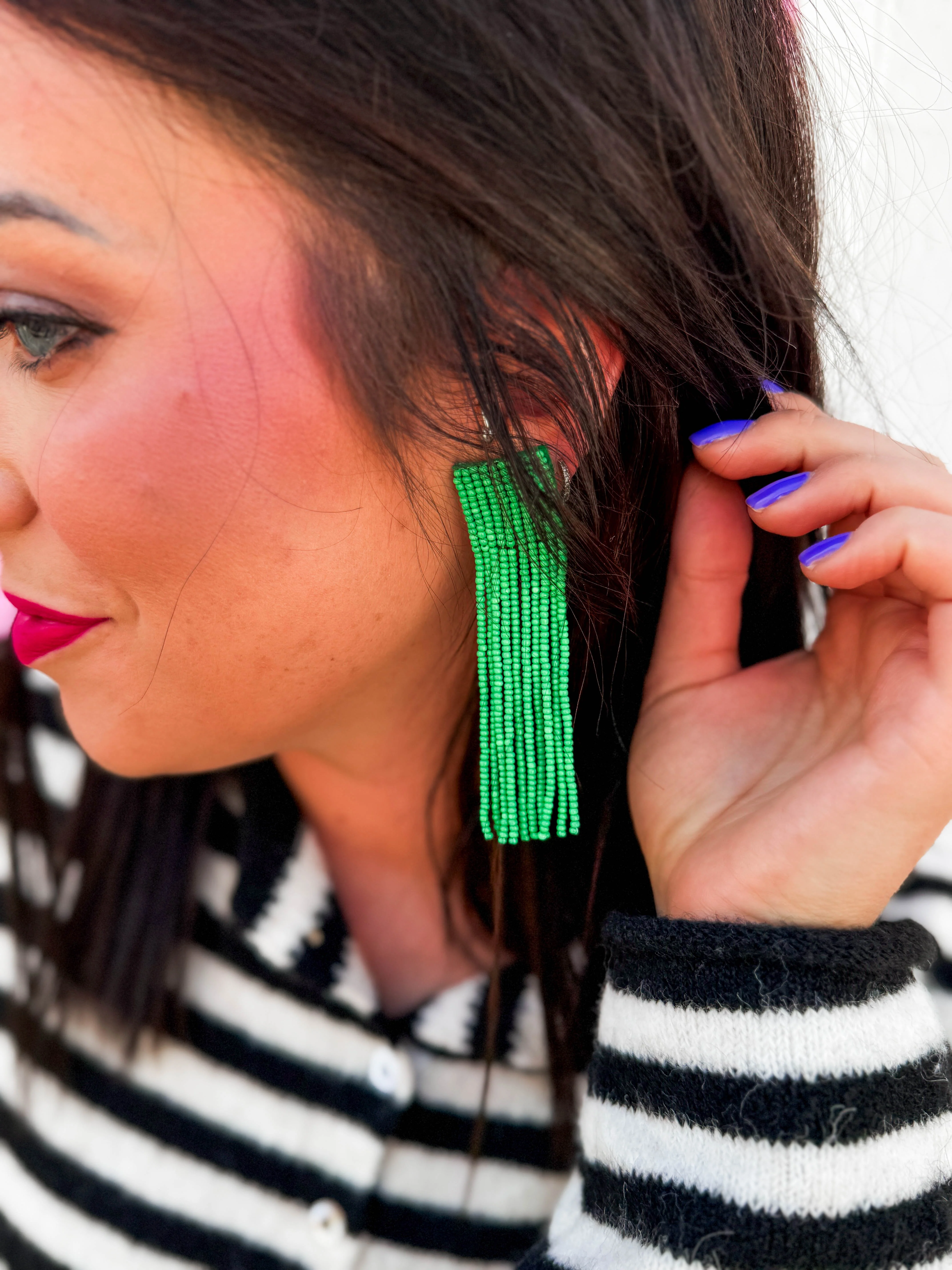 Solana Seed Bead Earrings - Nickel & Suede