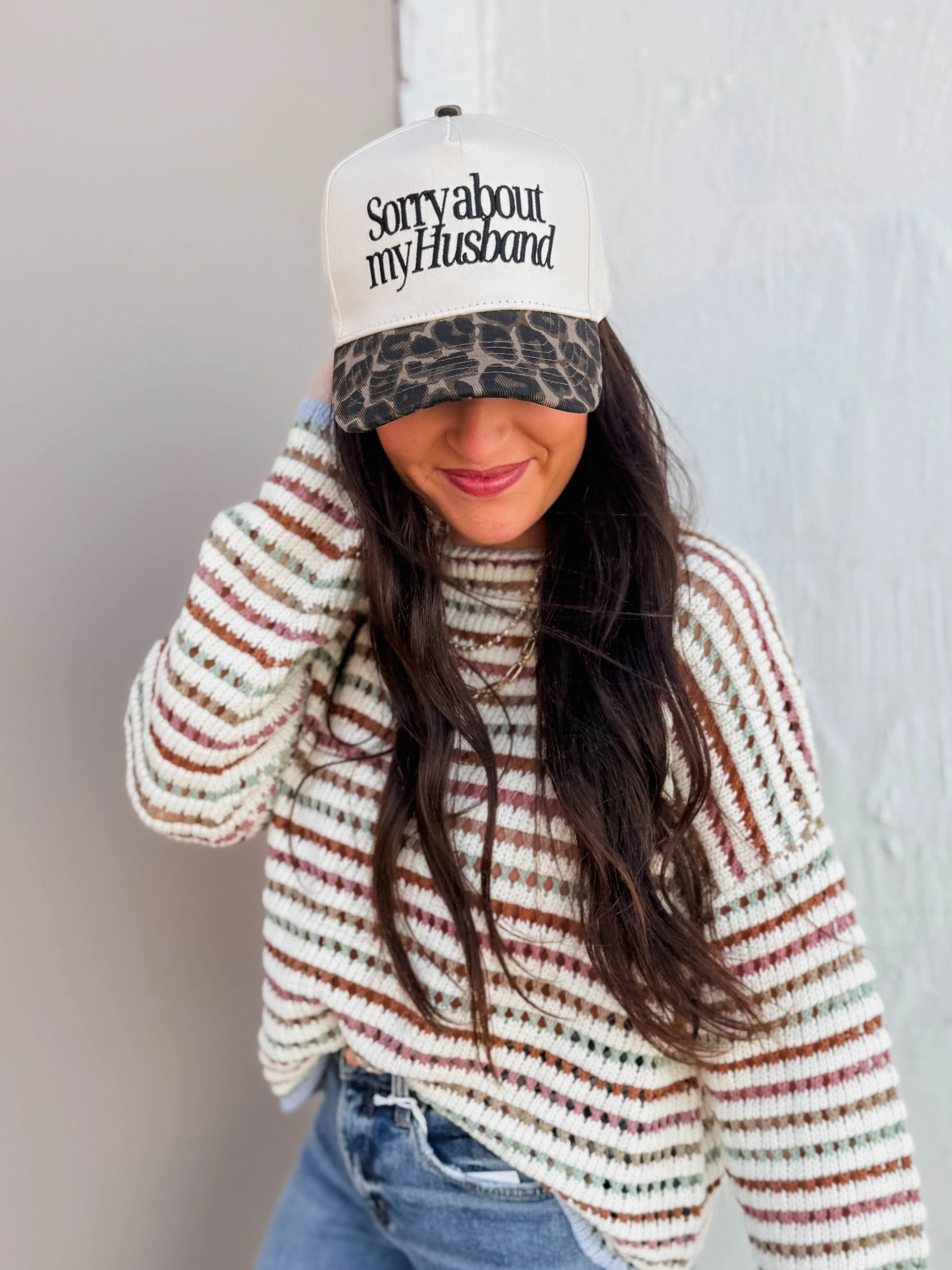 Sorry About My Husband Trucker Hat-Leopard - Image 3